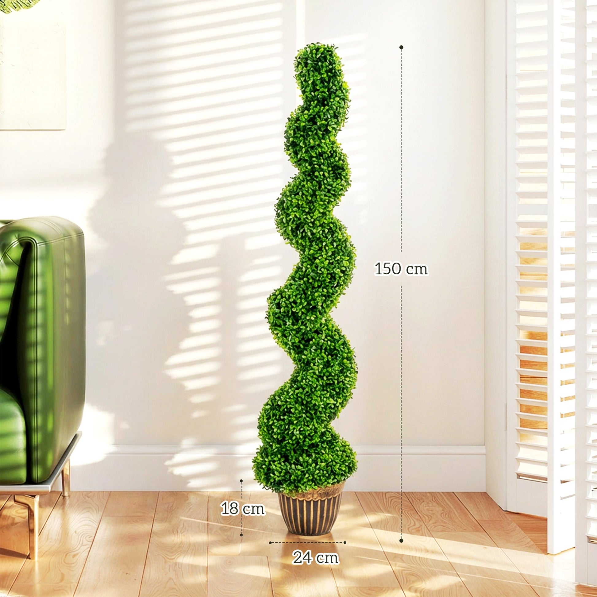 Set of 2 Decorative Artificial Plants Topiary Spiral Boxwood Trees in Pot, Fake Plants for Home Indoor Outdoor Decor, 150cm, Green