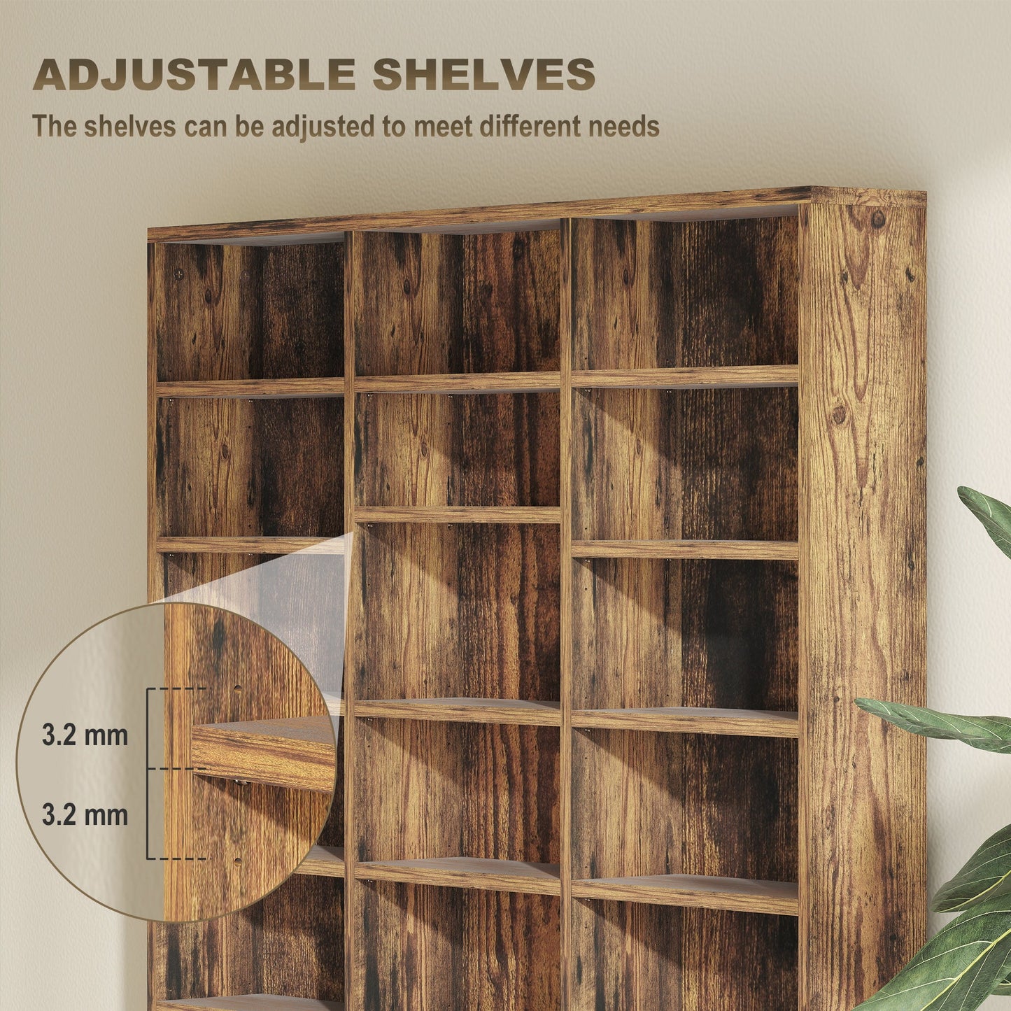1116 CD/ 528 DVD Storage Unit, Media Storage Shelf, Wooden Display Unit with Adjustable Shelves, 102 x 195 cm, Rustic Brown