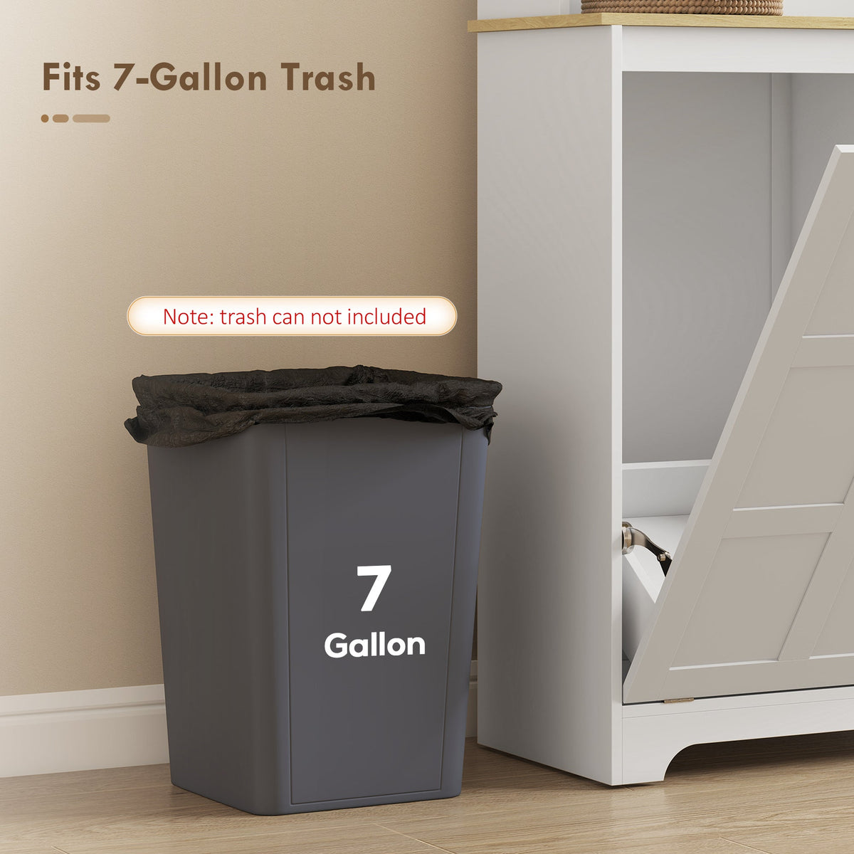 Kitchen Cupboard with Charging Station and 26.5 L Rubbish Bin Cabinet, 175cm Tall Kitchen Cabinet with 3 Door Shelves and 2 Acrylic Doors, Sideboard Storage Cabinet for Dining Room, White