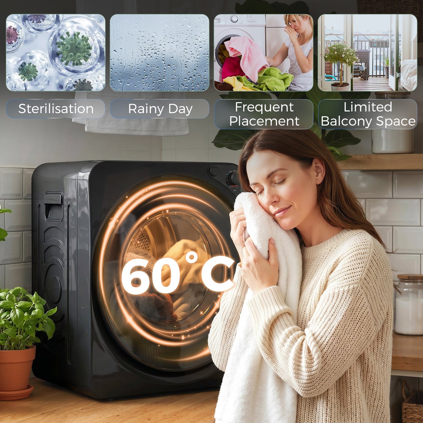 5kg Vented Tumble Dryer, 1000W Compact Tumble Dryer with 5 Drying Modes, Stainless Steel Tub, Freestanding Stackable Clothes Drying Machine, Black