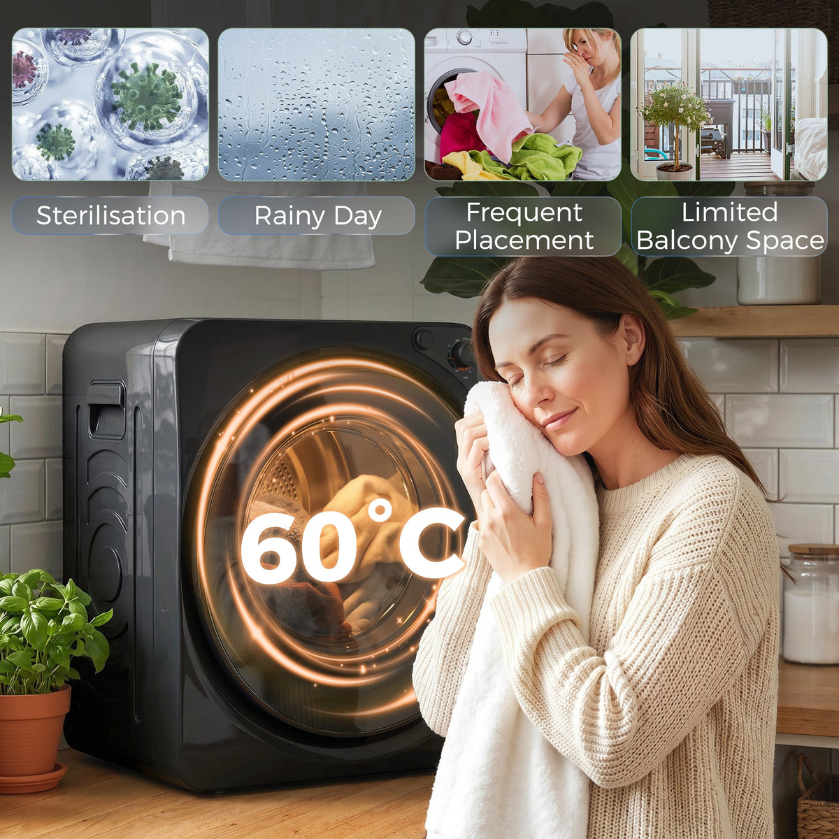 5kg Vented Tumble Dryer, 1000W Compact Tumble Dryer with 5 Drying Modes, Stainless Steel Tub, Freestanding Stackable Clothes Drying Machine, Black