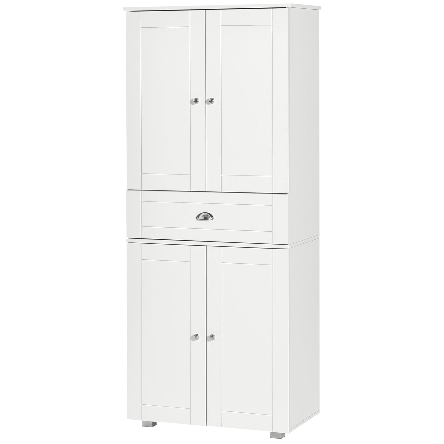 184cm Tall Kitchen Cupboard, Freestanding Kitchen Pantry Storage Cabinet with 4 Doors, 3 Adjustable Shelves, Drawer, Anti-tipping Device, Sideboard Organiser for Dining Room, Living Room, White