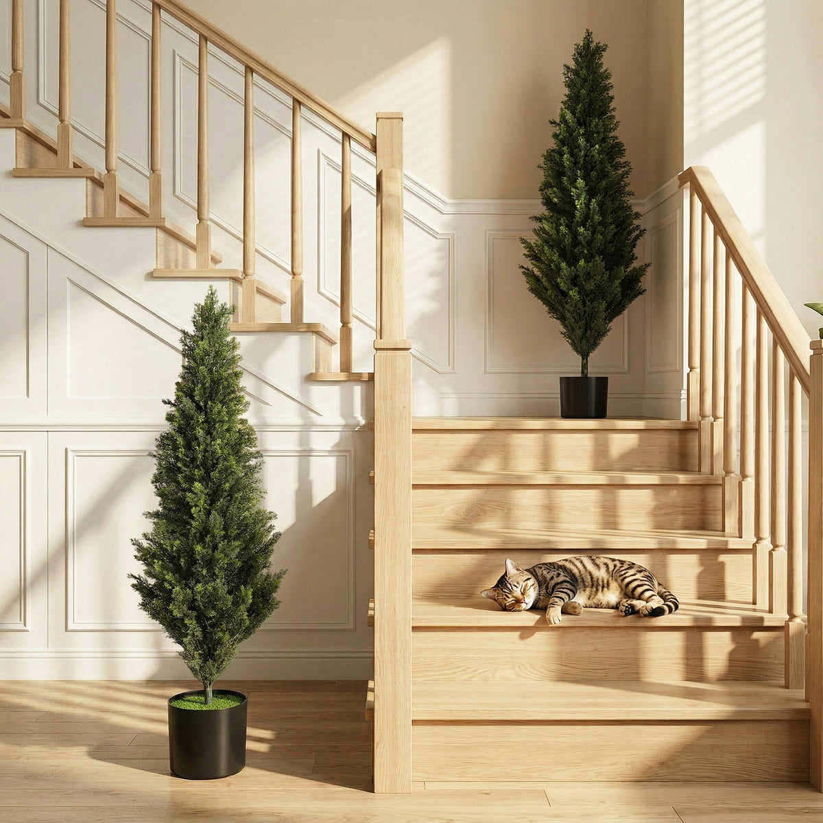 Set of 2 Decorative Artificial Plants Cypress in Weighted Pot, 120 cm Tall Fake Plant with 1092 Leaves for Home Indoor Outdoor Decor