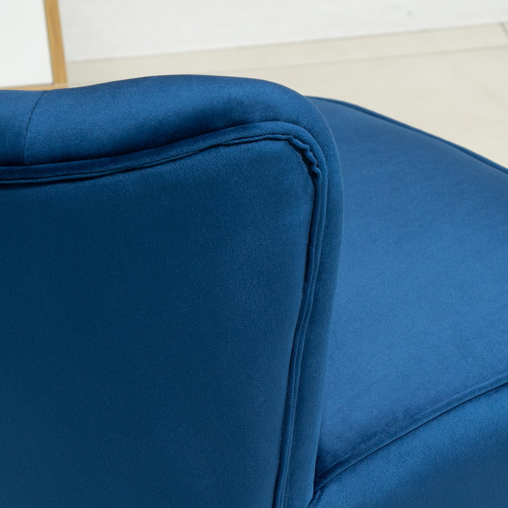 HOMCOM Velvet Accent Chair Occasional Tub Seat Padding Curved Back with Ottoman Wood Frame Legs Home Furniture Dark Blue