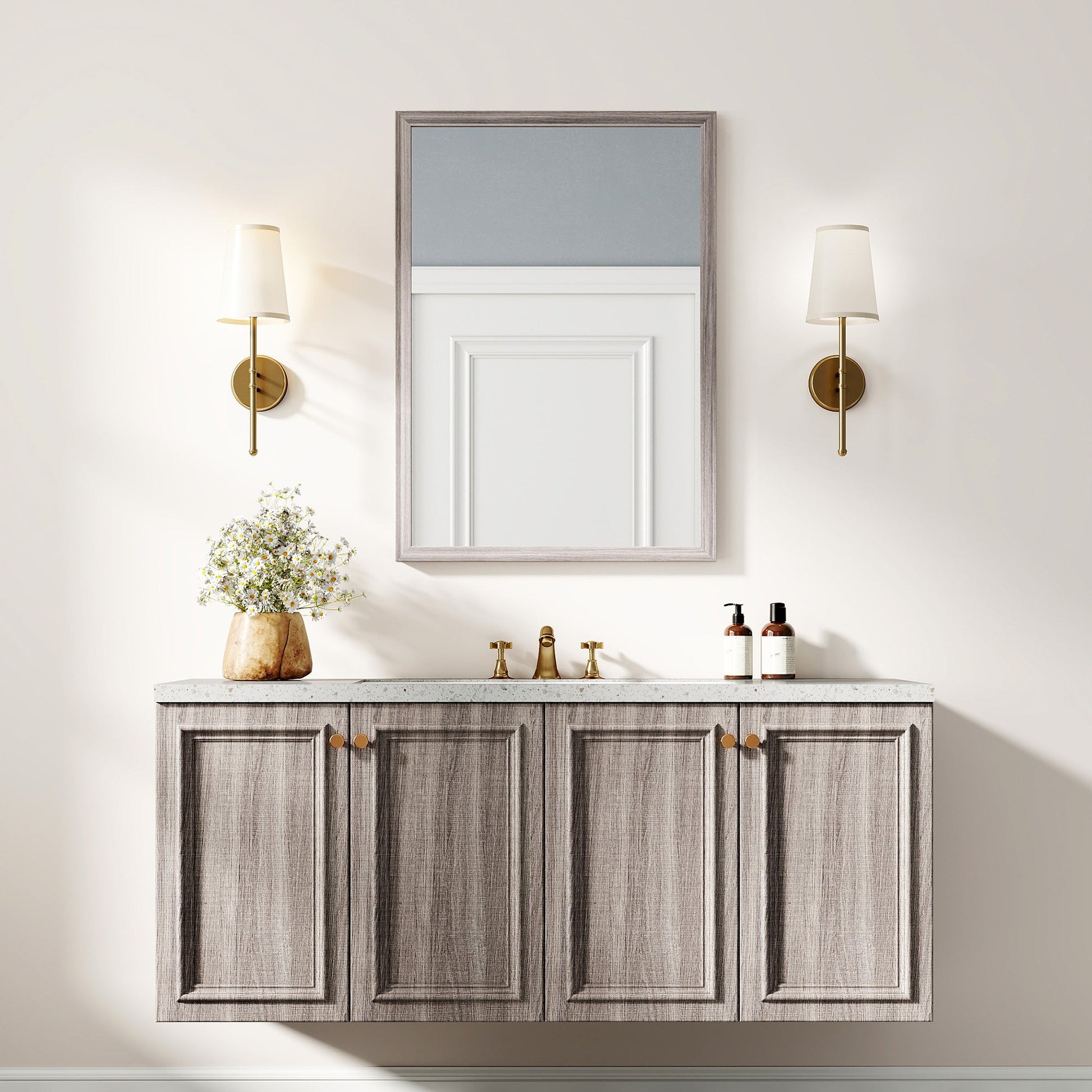 Decorative Rectangular Wall Mirror, 50W x 70H cm Wall-Mounted Bathroom Mirror for Living Room, Bedroom, Hallway, Grey Wood Grain
