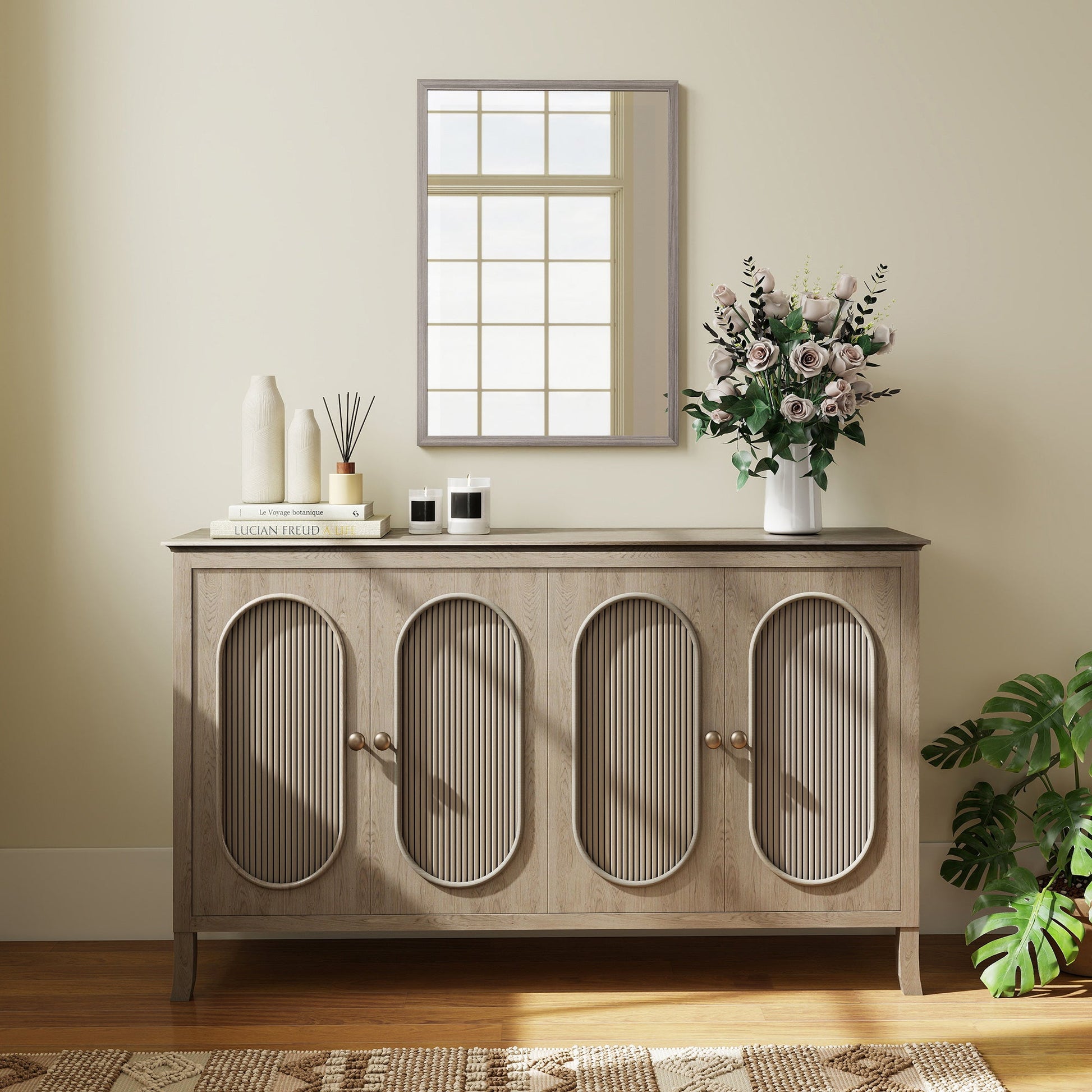 Decorative Rectangular Wall Mirror, 50W x 70H cm Wall-Mounted Bathroom Mirror for Living Room, Bedroom, Hallway, Grey Wood Grain