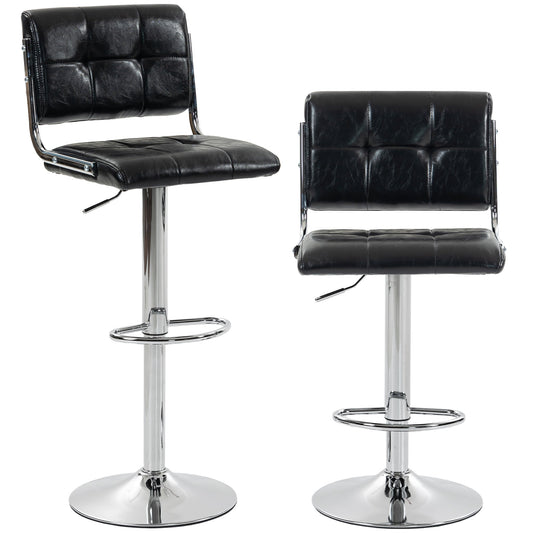 Breakfast Bar Stools Set of 2, Modern PU Leather Swivel BarStools, Adjustable Counter Height Bar Chairs with Backrest and Footrest for Kitchen Island, Dining Room, Bar, Black