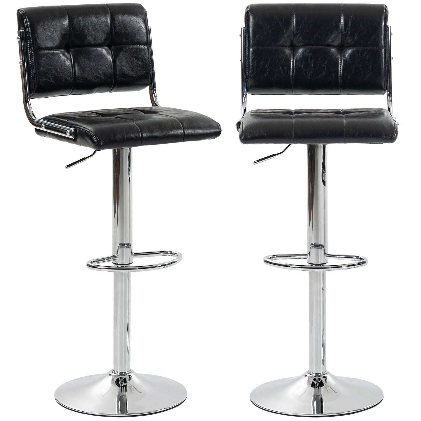 Breakfast Bar Stools Set of 2, Modern PU Leather Swivel BarStools, Adjustable Counter Height Bar Chairs with Backrest and Footrest for Kitchen Island, Dining Room, Bar, Black