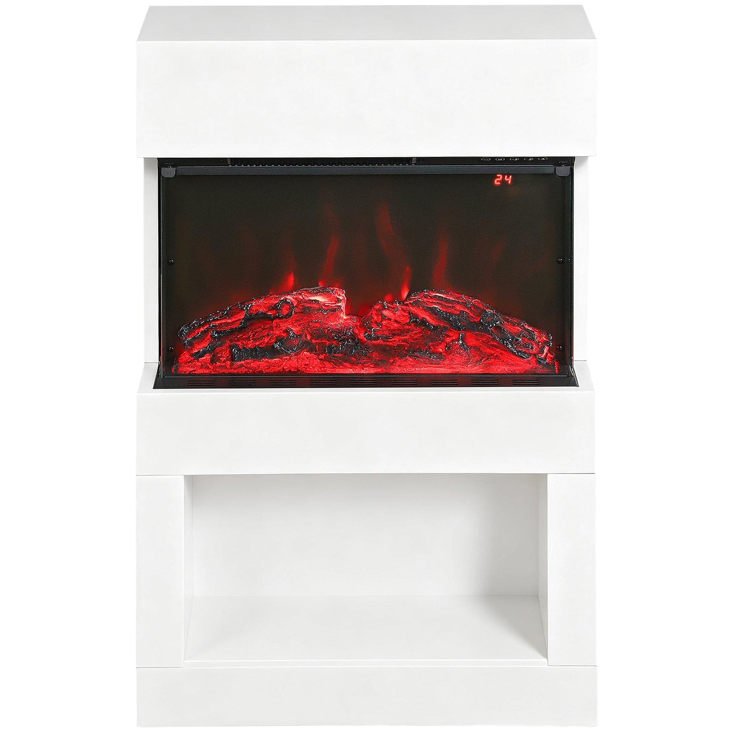 19" Electric Fireplace with Surround, 3D Flame Effect, 6 Colours & 3 Brightness Levels, 1000W/2000W White Electric Fire and Mantel Reach up to 30㎡ Space with Remote & Timer, 3 Sided View