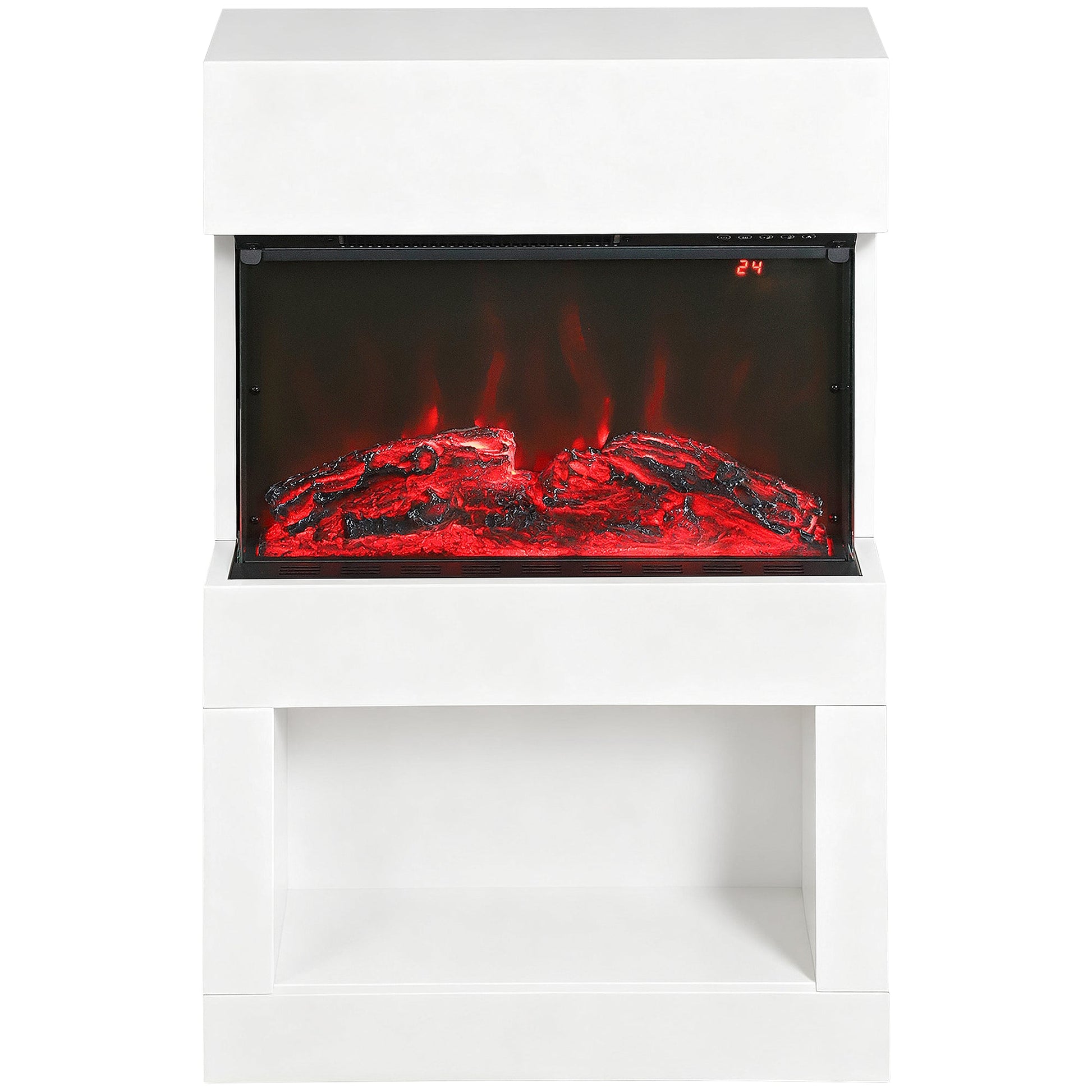 19" Electric Fireplace with Surround, 3D Flame Effect, 6 Colours & 3 Brightness Levels, 1000W/2000W White Electric Fire and Mantel Reach up to 30㎡ Space with Remote & Timer, 3 Sided View