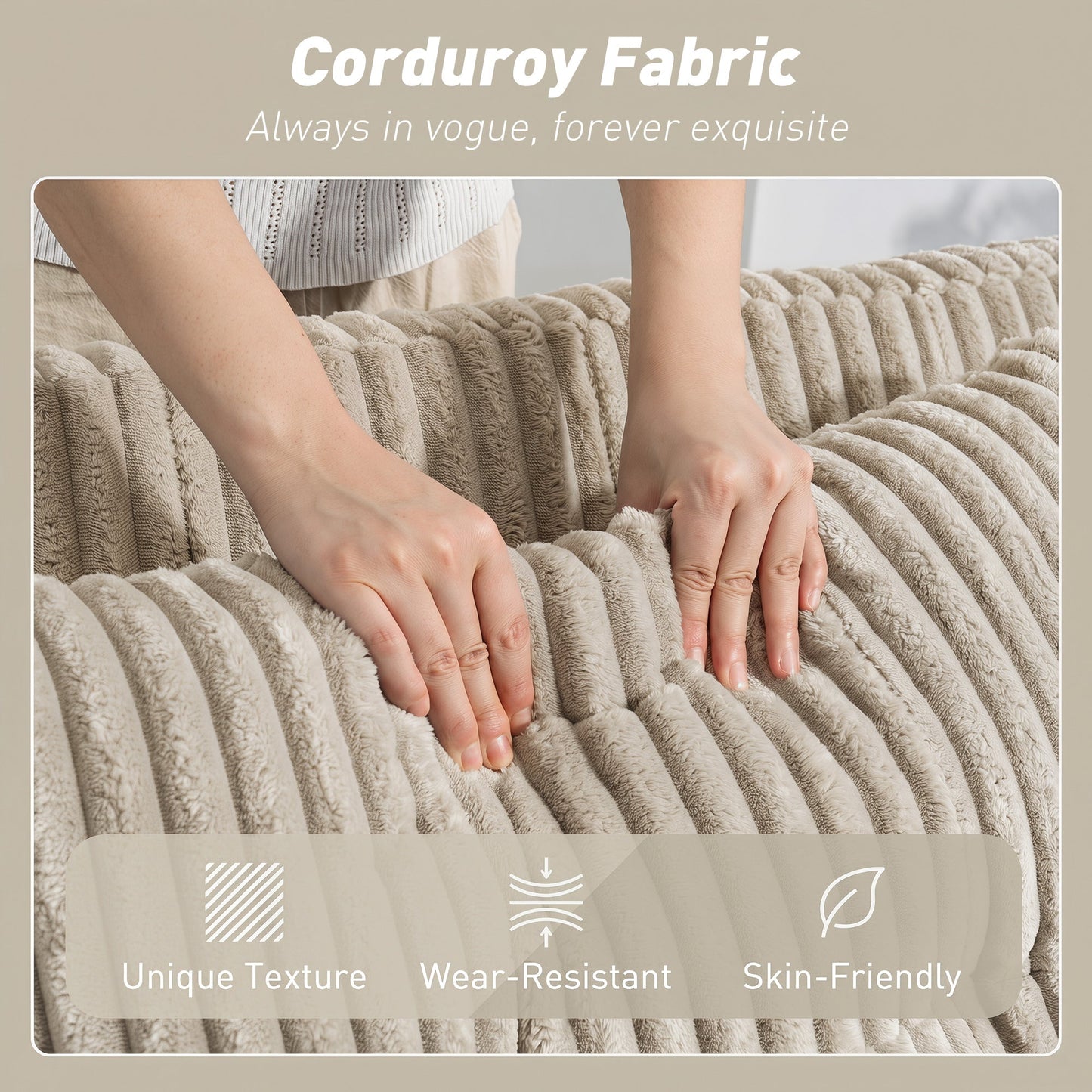 2 Seater Sofa Bed, Corduroy Click Clack Sleeper Sofa with Pull Out Design, 2 Pillows, Cup Holders, Side Pockets, Convertible Loveseat Bed Settee for Living Room, 157x190cm, Cream White