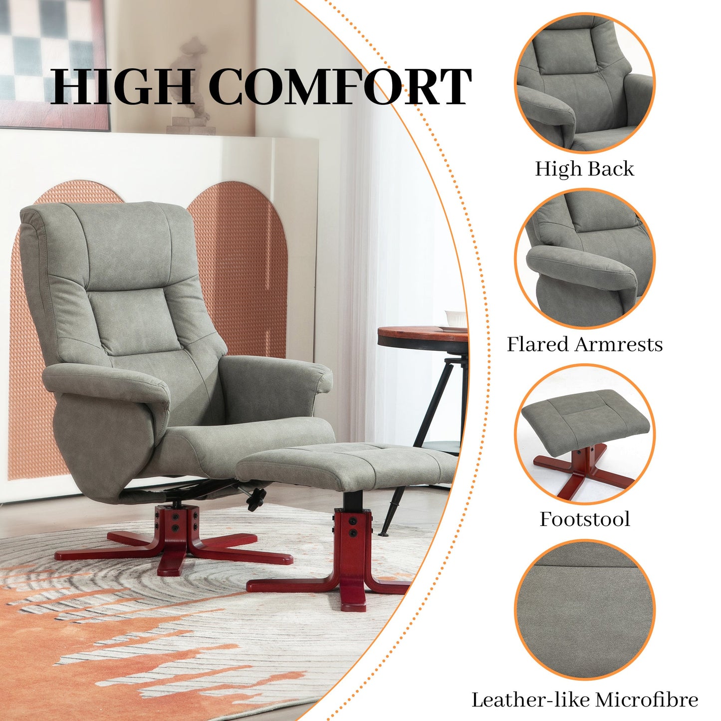 HOMCOM Recliner Chair with Footstool, Upholstered Armchair with Adjustable Backrest, Leisure Lounge Chair for Living Room, Bedroom, Grey