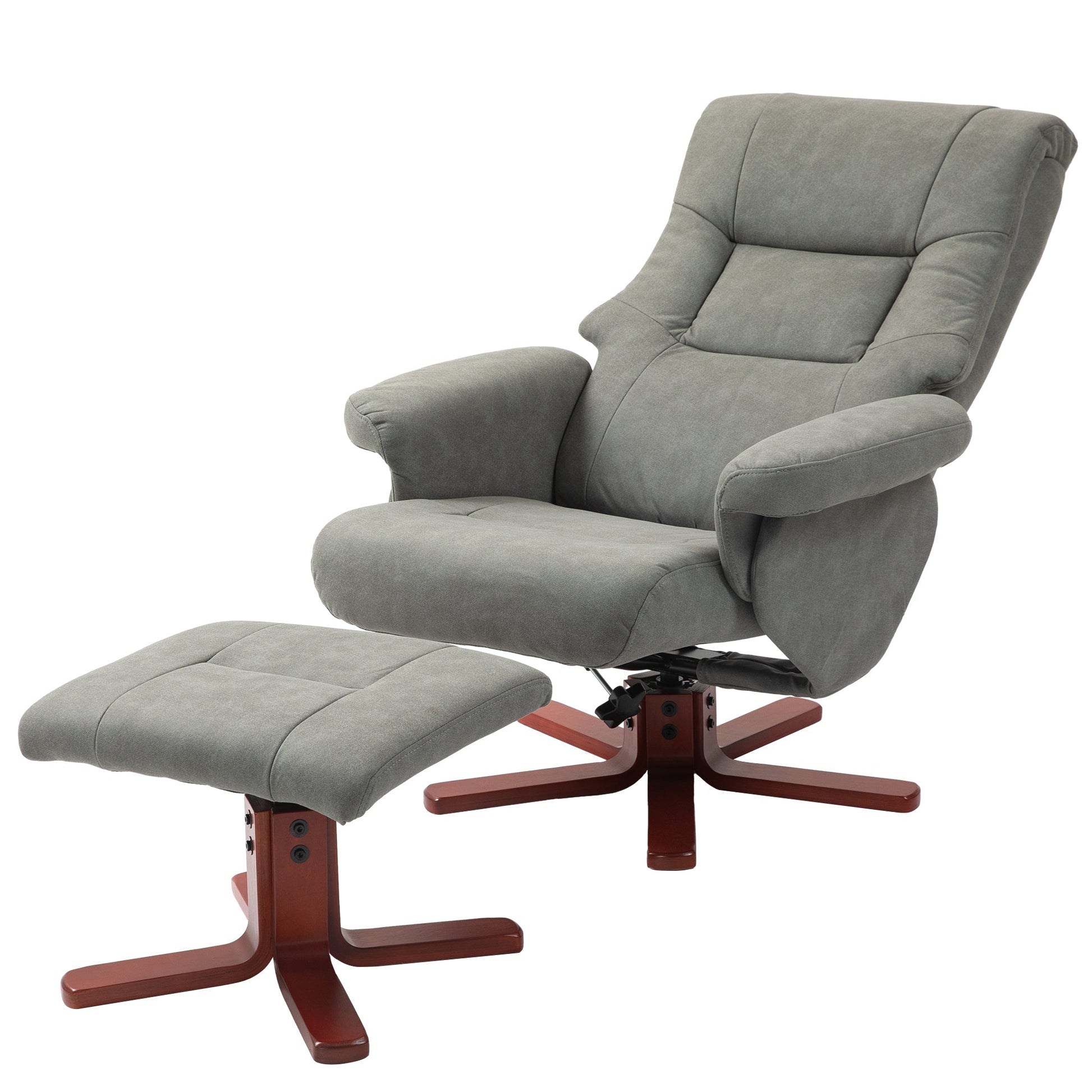 HOMCOM Recliner Chair with Footstool, Upholstered Armchair with Adjustable Backrest, Leisure Lounge Chair for Living Room, Bedroom, Grey