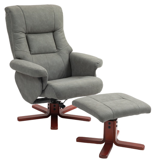 HOMCOM Recliner Chair with Footstool, Upholstered Armchair with Adjustable Backrest, Leisure Lounge Chair for Living Room, Bedroom, Grey