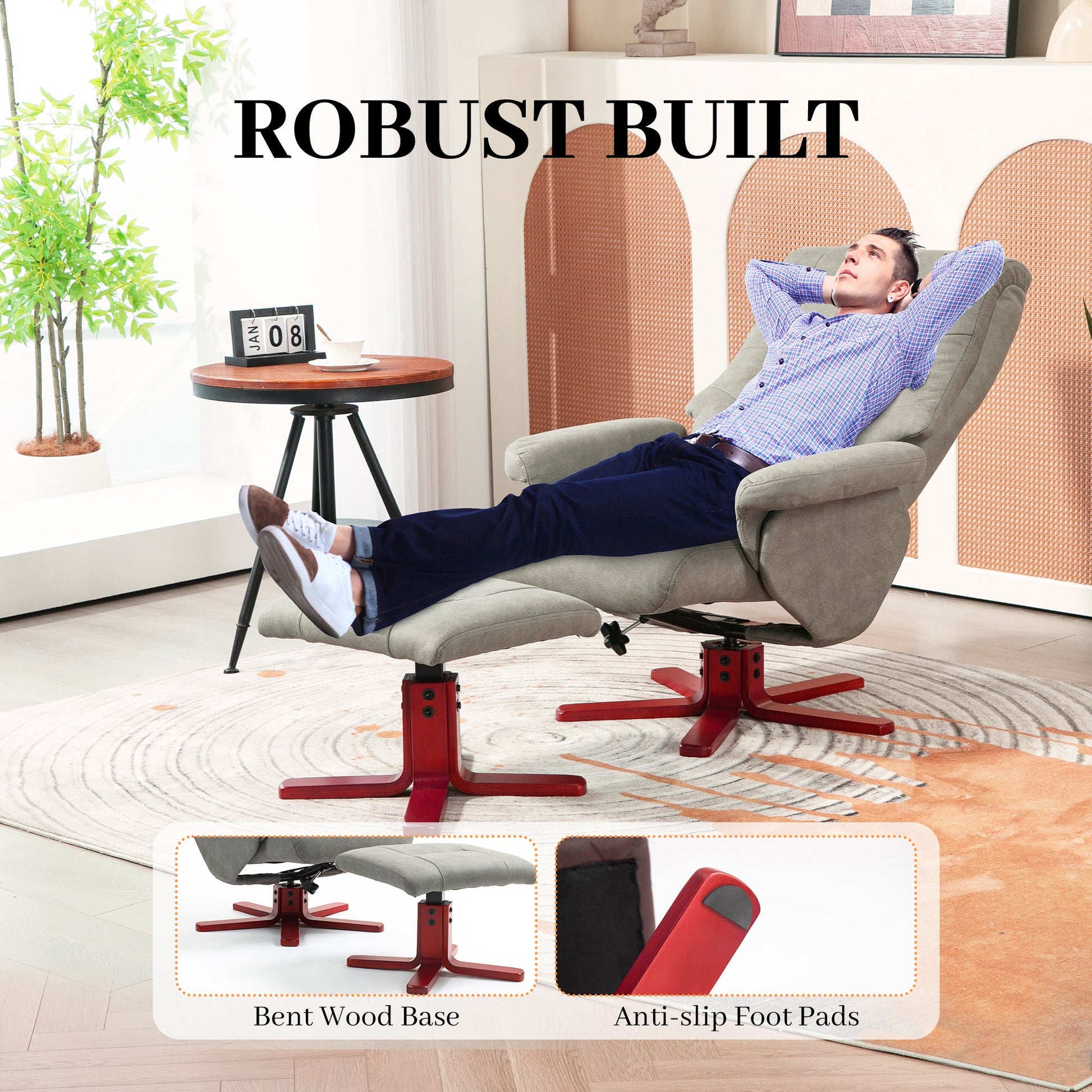 HOMCOM Recliner Chair with Footstool, Upholstered Armchair with Adjustable Backrest, Leisure Lounge Chair for Living Room, Bedroom, Grey