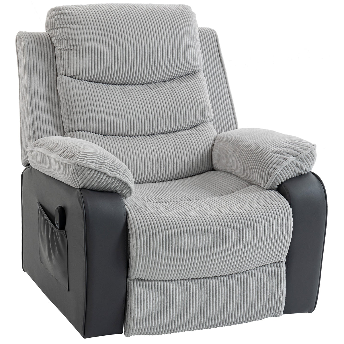 Riser Recliner Chair for Elderly, Corduroy Electric Power Lift Chair with Patchwork Design, Wide Seat, High Back, USB Port, 2 Side Pockets, Remote, Lift Armchair for Living Room, Light Grey