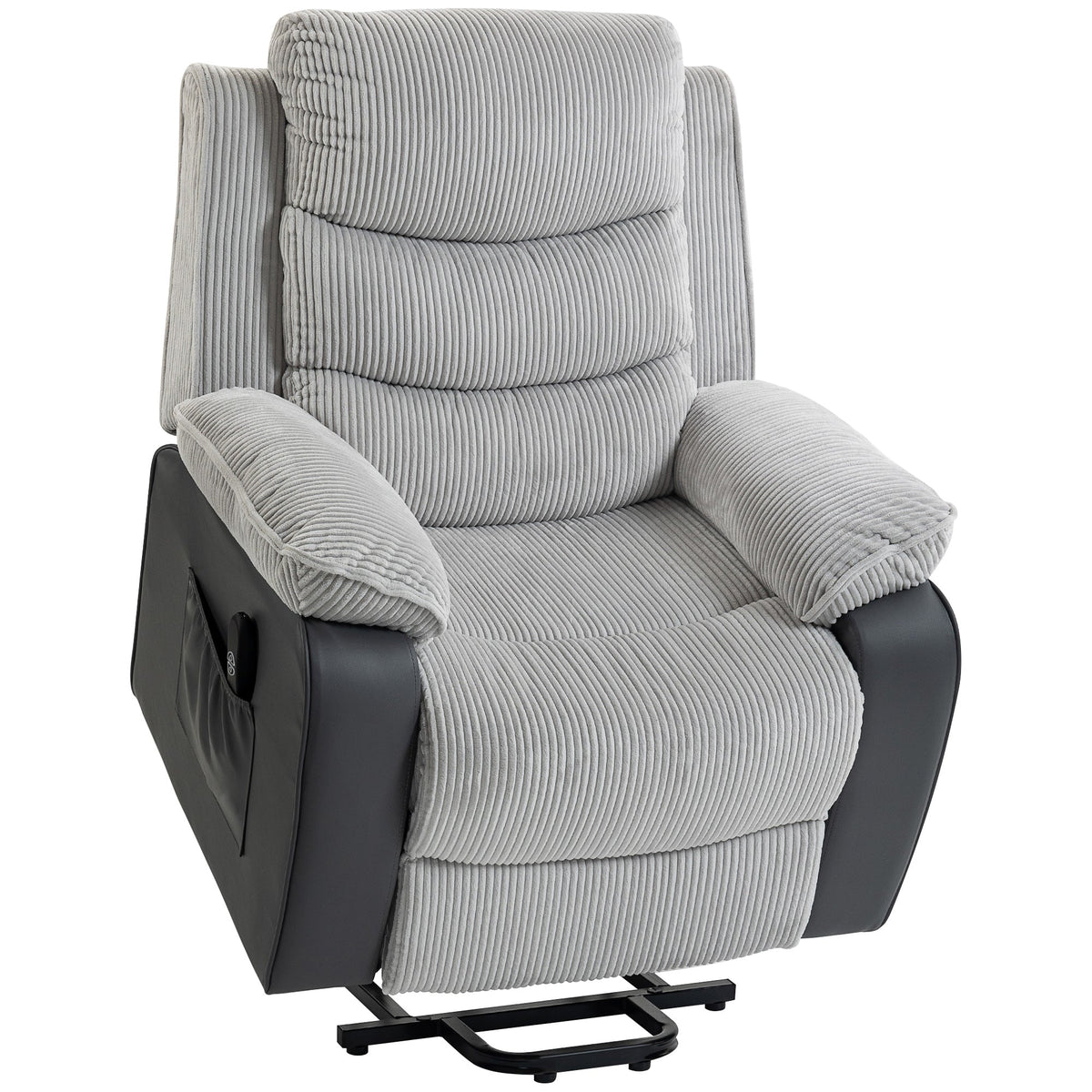 Riser Recliner Chair for Elderly, Corduroy Electric Power Lift Chair with Patchwork Design, Wide Seat, High Back, USB Port, 2 Side Pockets, Remote, Lift Armchair for Living Room, Light Grey