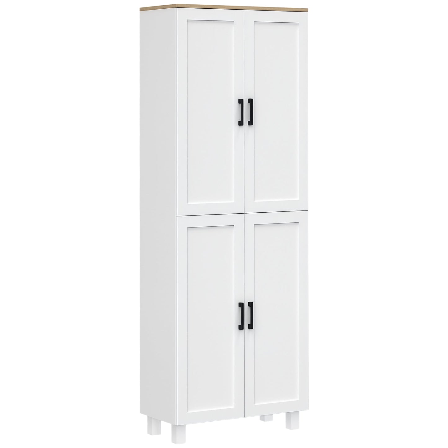 Freestanding Kitchen Cupboard, 4-Door Storage Cabinet with Adjustable Shelves, Modern Kitchen Pantry for Dining Room, 170cm, White Embossed Wood Grain