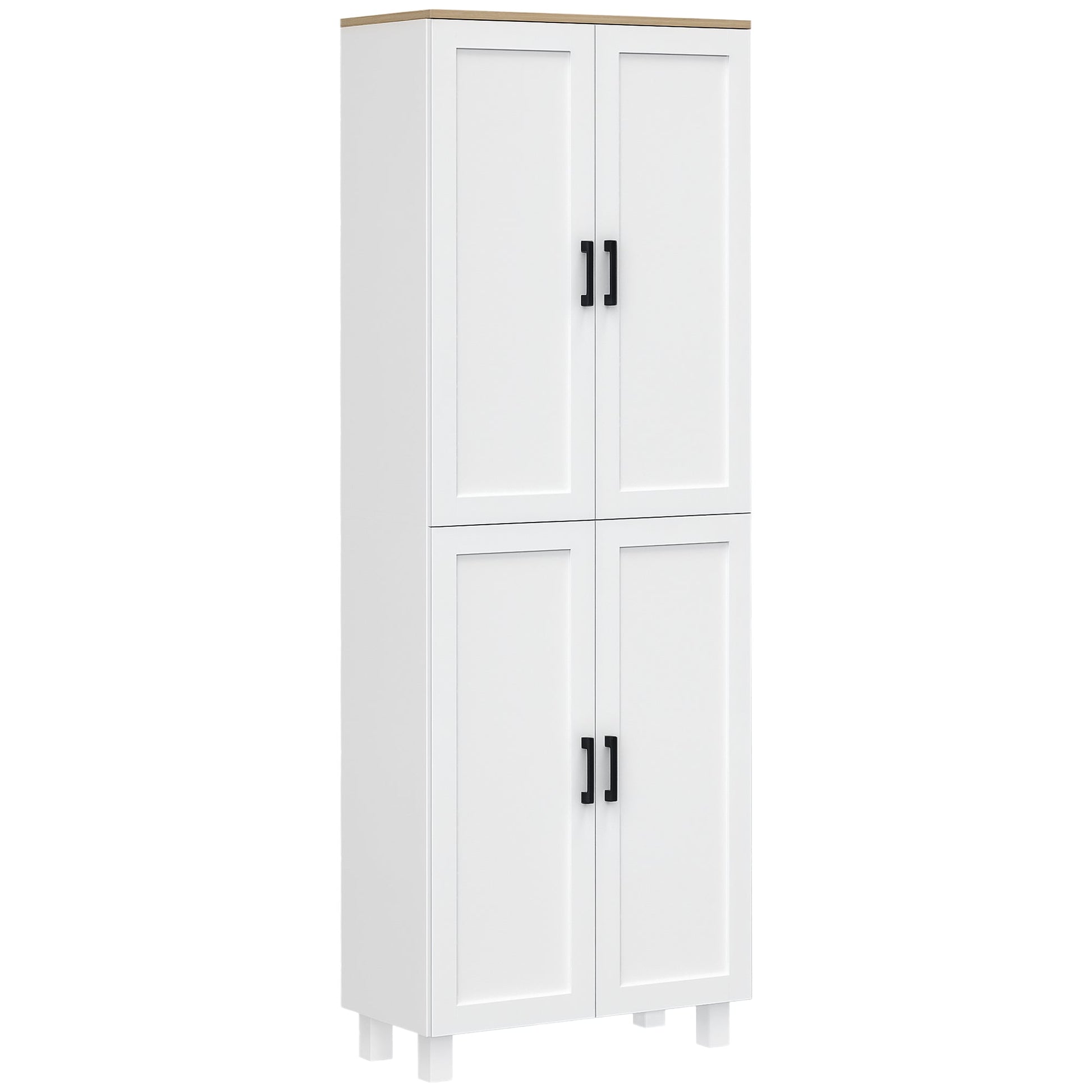 Freestanding Kitchen Cupboard, 4-Door Storage Cabinet with Adjustable Shelves, Modern Kitchen Pantry for Dining Room, 170cm, White Embossed Wood Grain