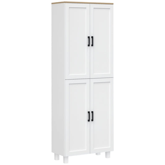 Freestanding Kitchen Cupboard, 4-Door Storage Cabinet with Adjustable Shelves, Modern Kitchen Pantry for Dining Room, 170cm, White Embossed Wood Grain