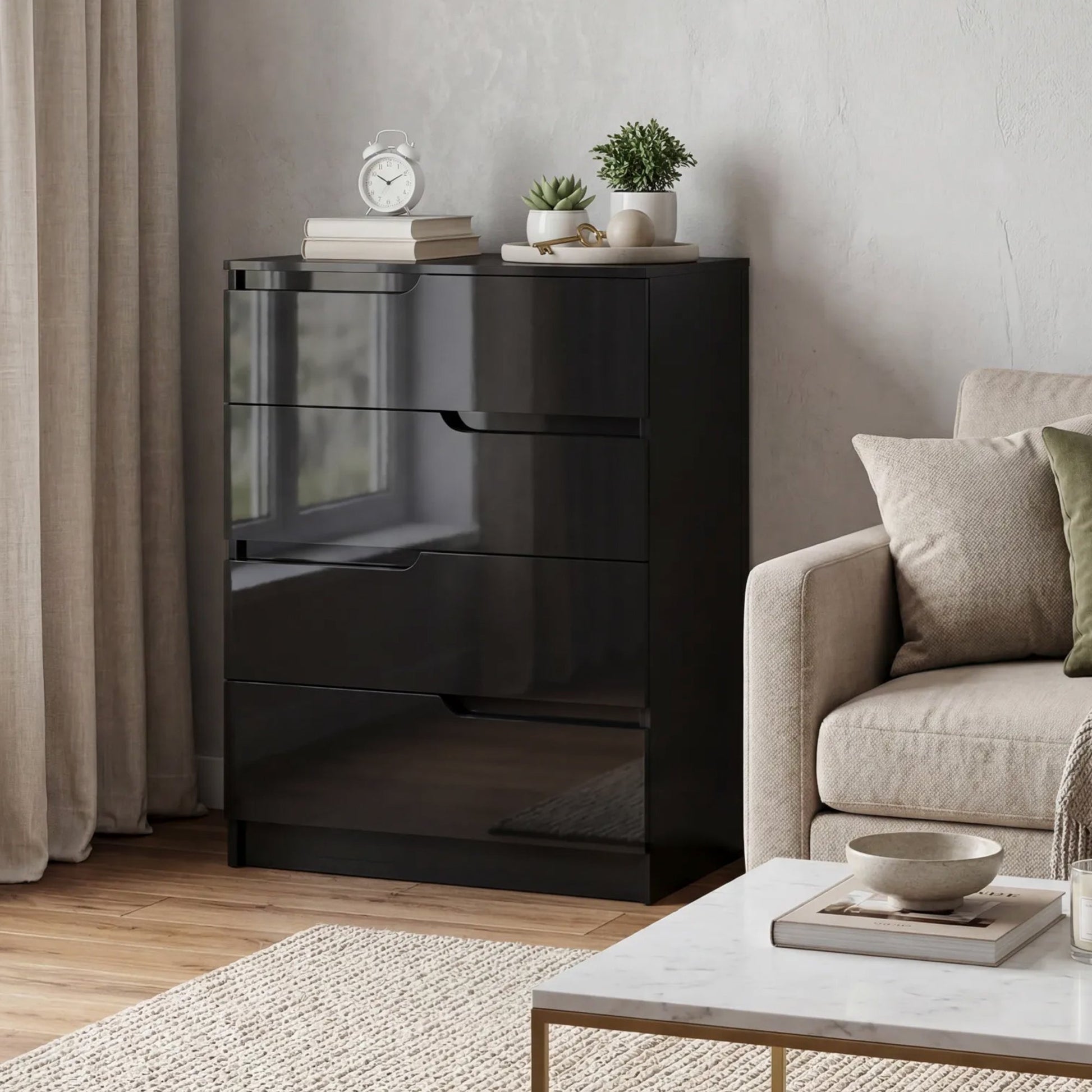 Modern Dresser with 4 Drawers, Chest of Drawers for Bedroom, Living Room, 60 x 40 x 85cm, Black