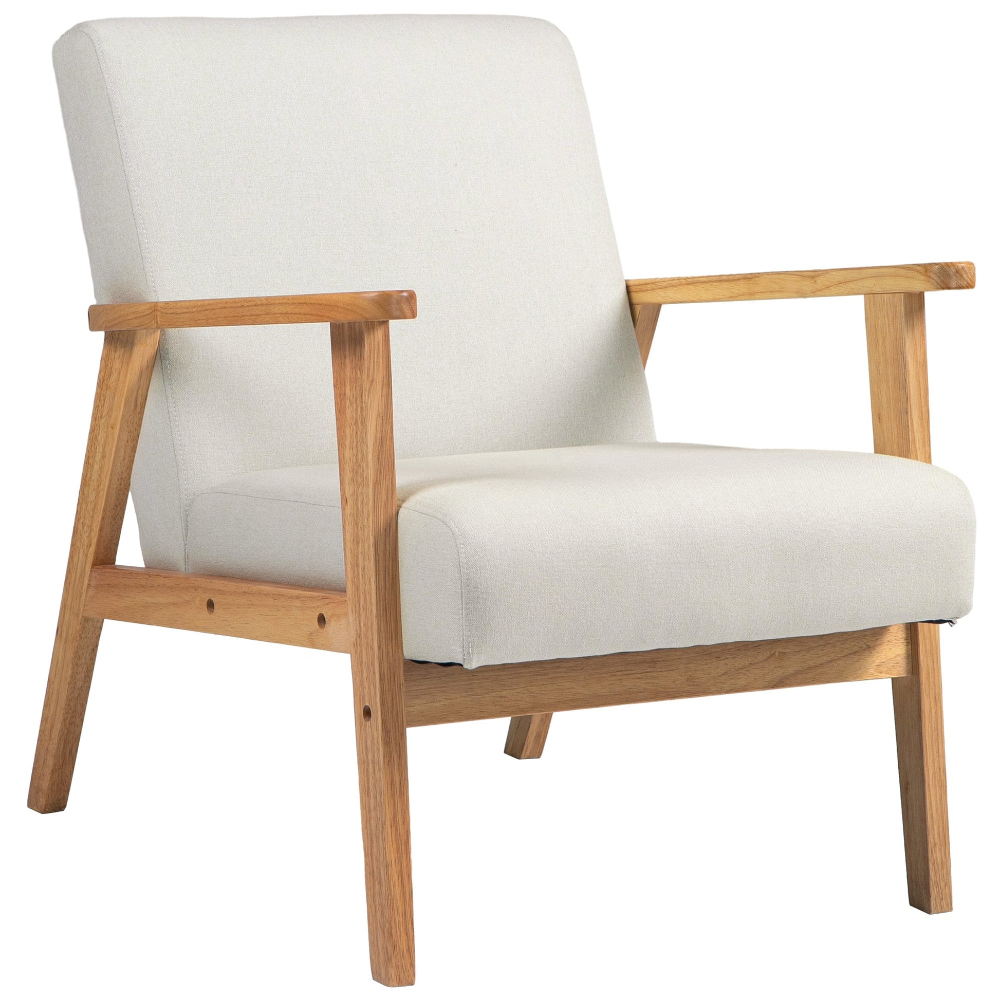 HOMCOM Accent Armchair, Living Room Chair, Wooden Upholstered Single Lounge Chair with Rubber Wood Legs and Padded Seat , Leisure Sofa Chair for Bedroom Office, Cream White