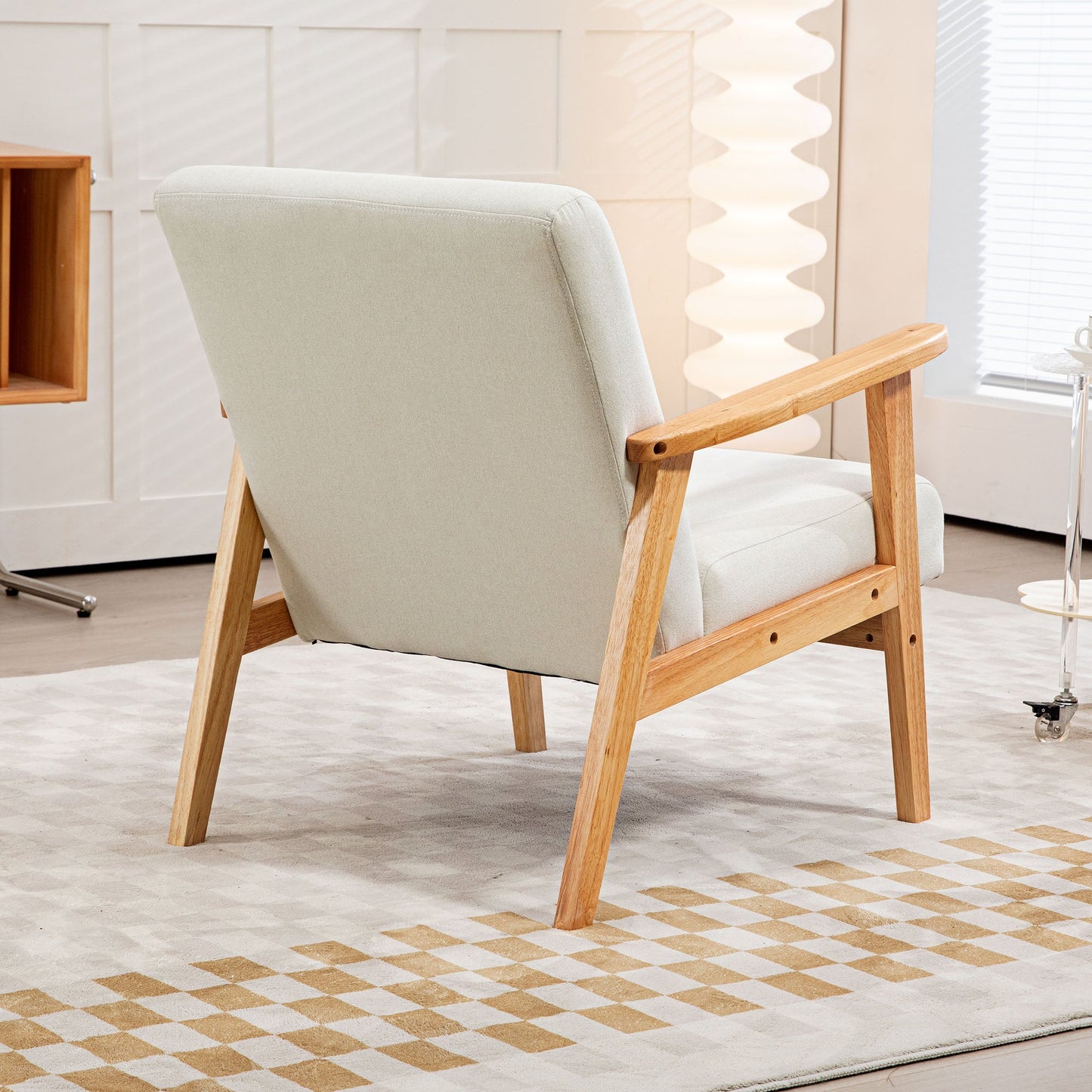 HOMCOM Accent Armchair, Living Room Chair, Wooden Upholstered Single Lounge Chair with Rubber Wood Legs and Padded Seat , Leisure Sofa Chair for Bedroom Office, Cream White