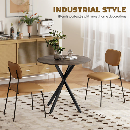 80cm Round Dining Table, Industrial Kitchen Table with Cross Steel Legs for Dining Room, Kitchen, Living Room, Brown