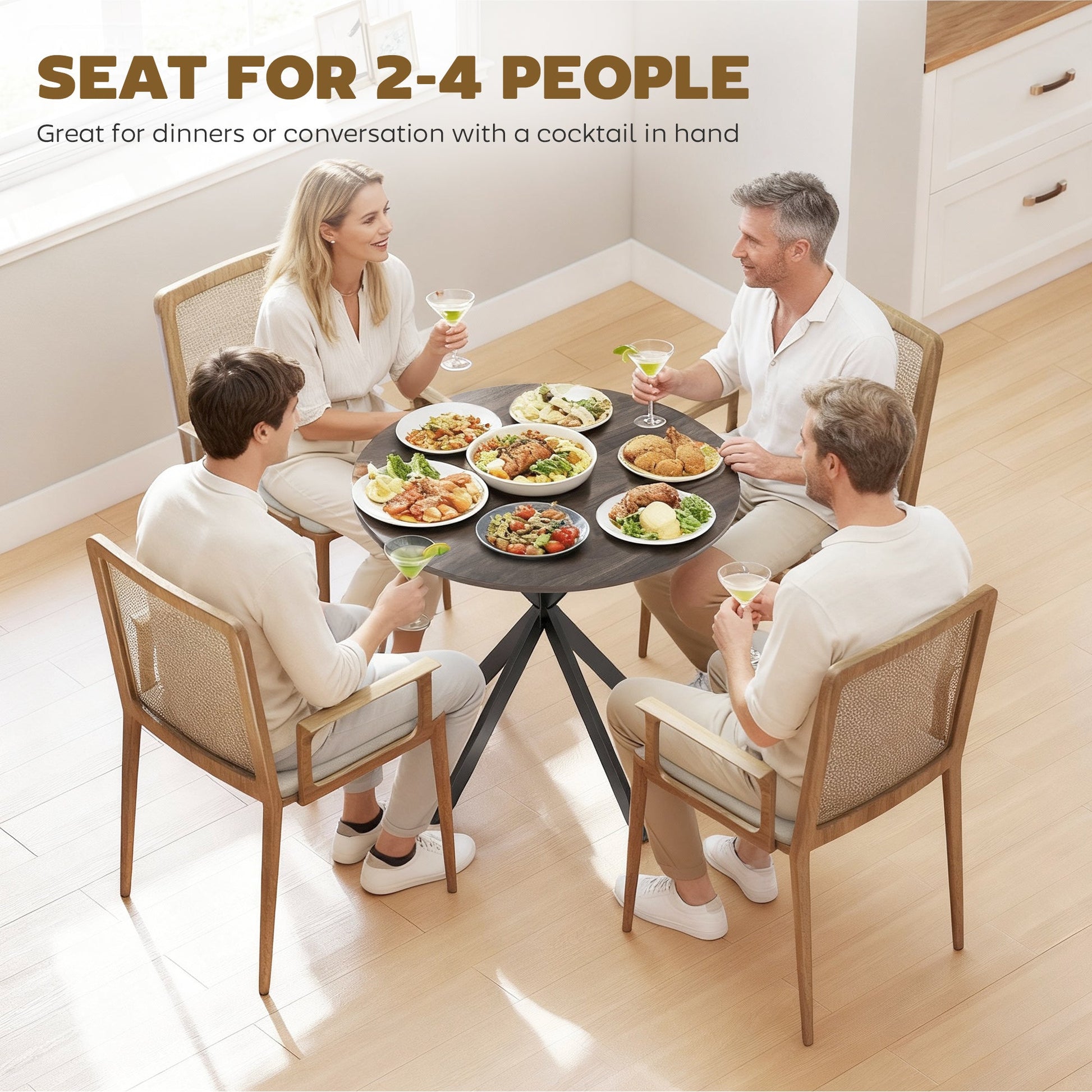 80cm Round Dining Table, Industrial Kitchen Table with Cross Steel Legs for Dining Room, Kitchen, Living Room, Brown