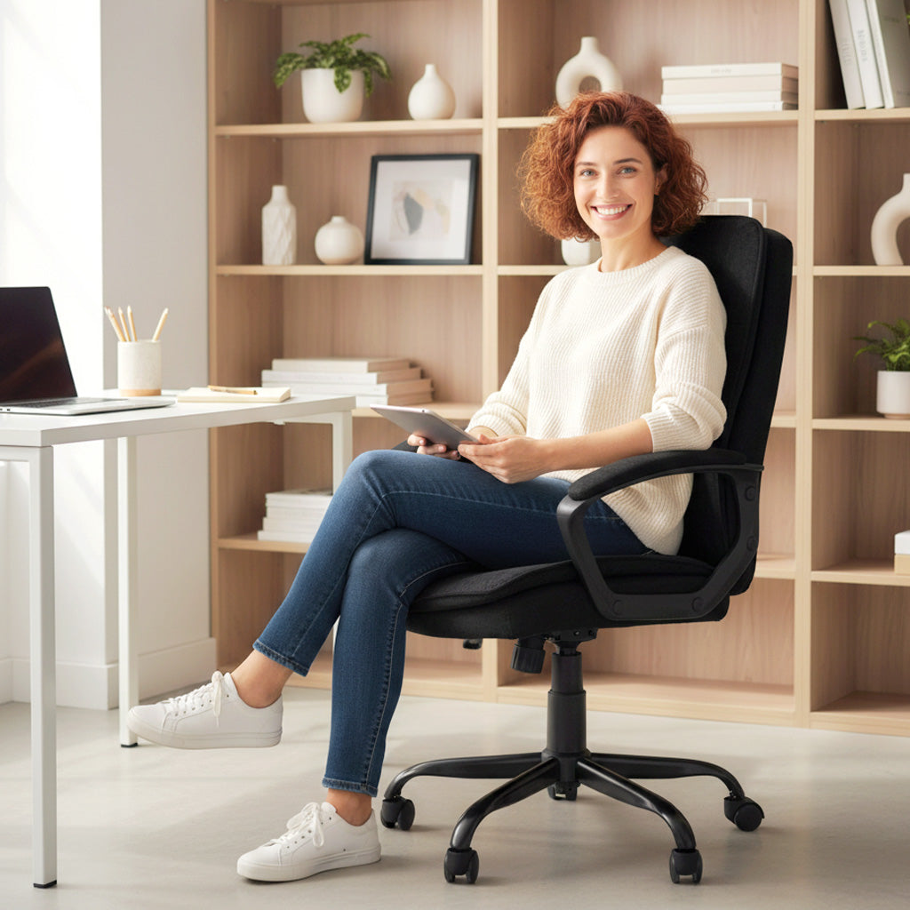 Executive Office Chair, Fabric Computer Desk Chair with Dual-Layer Padding, Adjustable Height, Armrests, Tilt Function, Swivel Wheels for Home Office, Study, Black