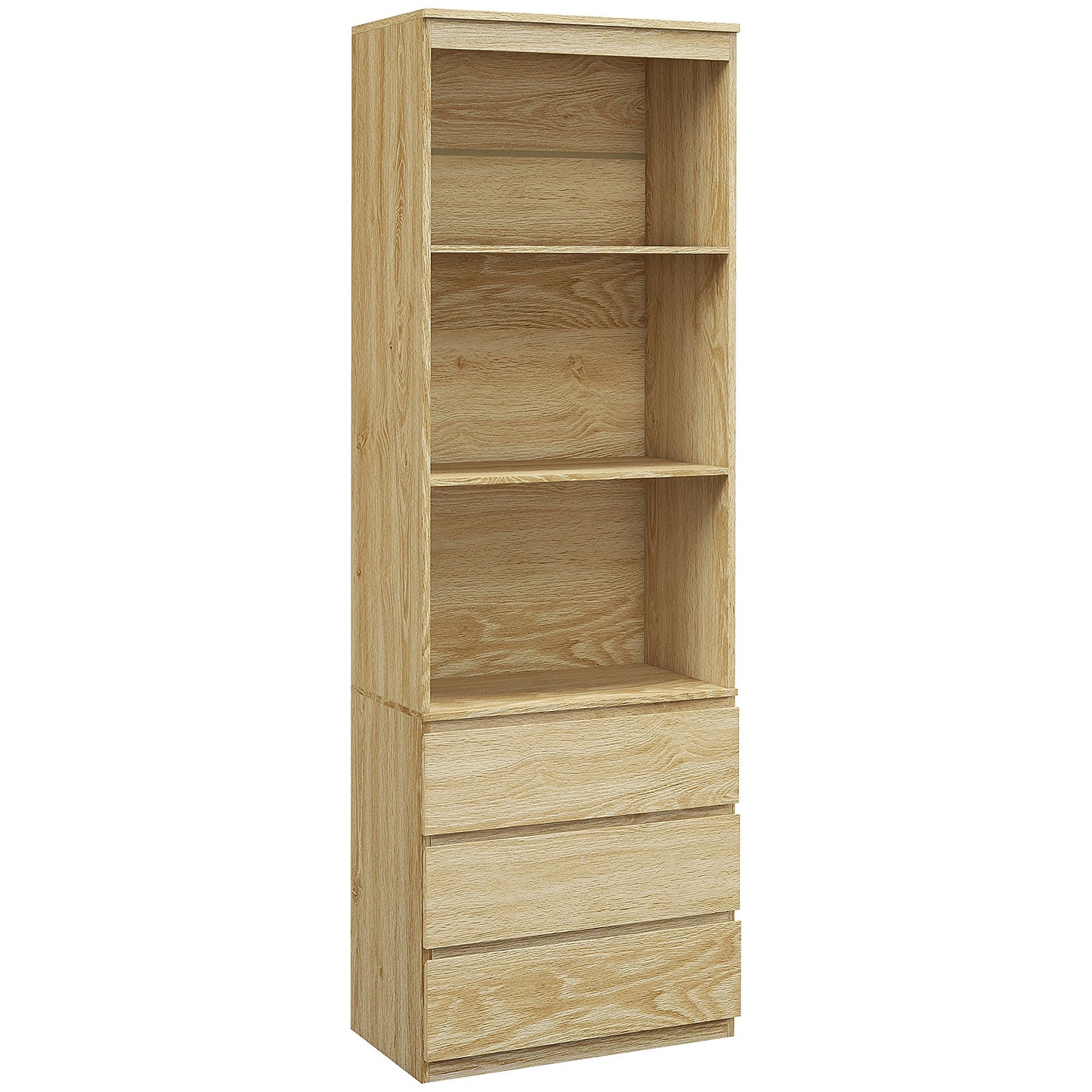 HOMCOM 180cm Tall Bookcase with Storage, Free Standing Bookshelf with 3 Shelves and 3 Drawers, Display Cabinet for Living Room, Home Office, Bedroom, Oak Wood Effect