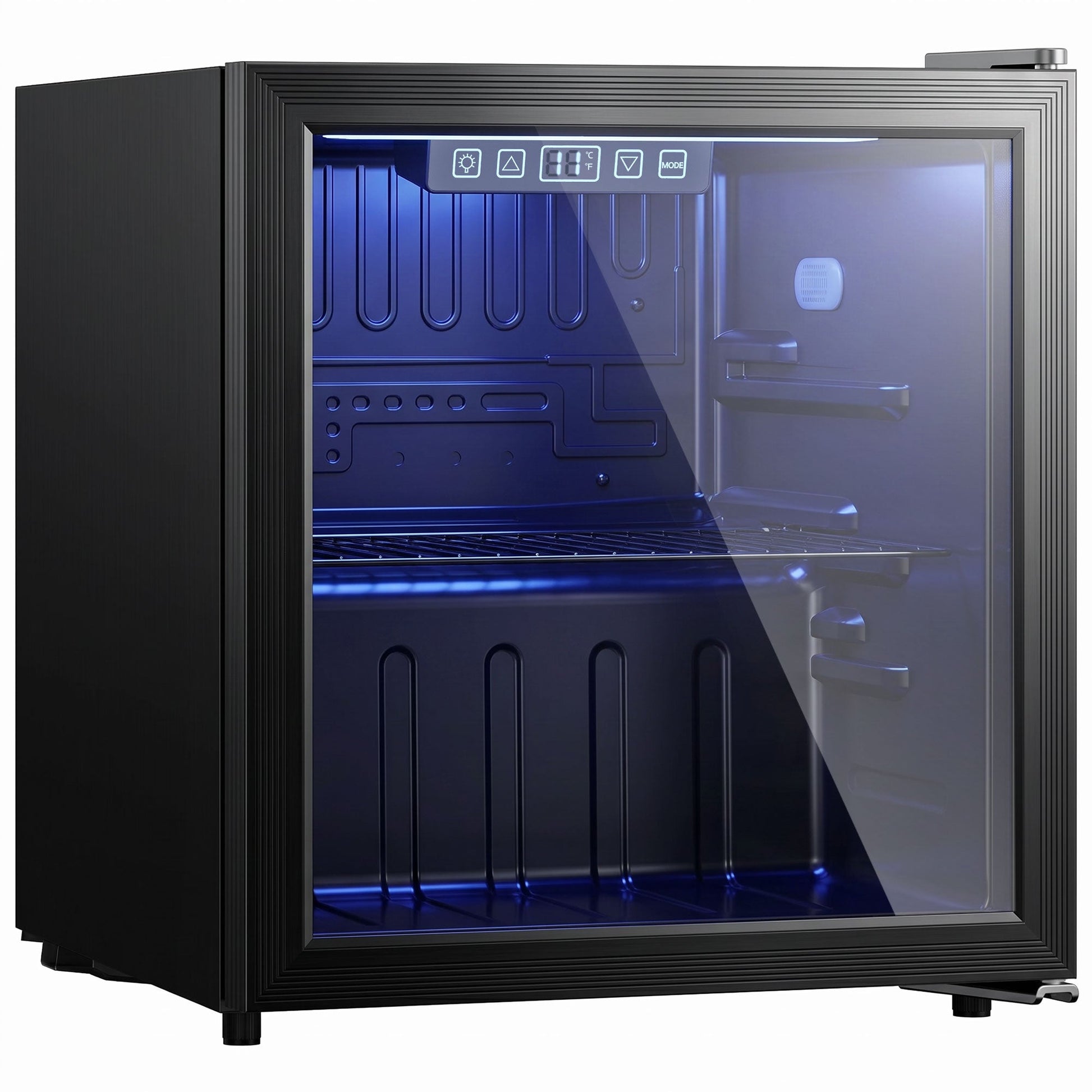 50L Drinks Fridge, 48 Can Under Counter Freestanding Beer Fridge with Double-Layer Glass Door, Wine Cooler with LED Light, Adjustable Shelf, Beverage Cooler for Soda Beer, Home Office