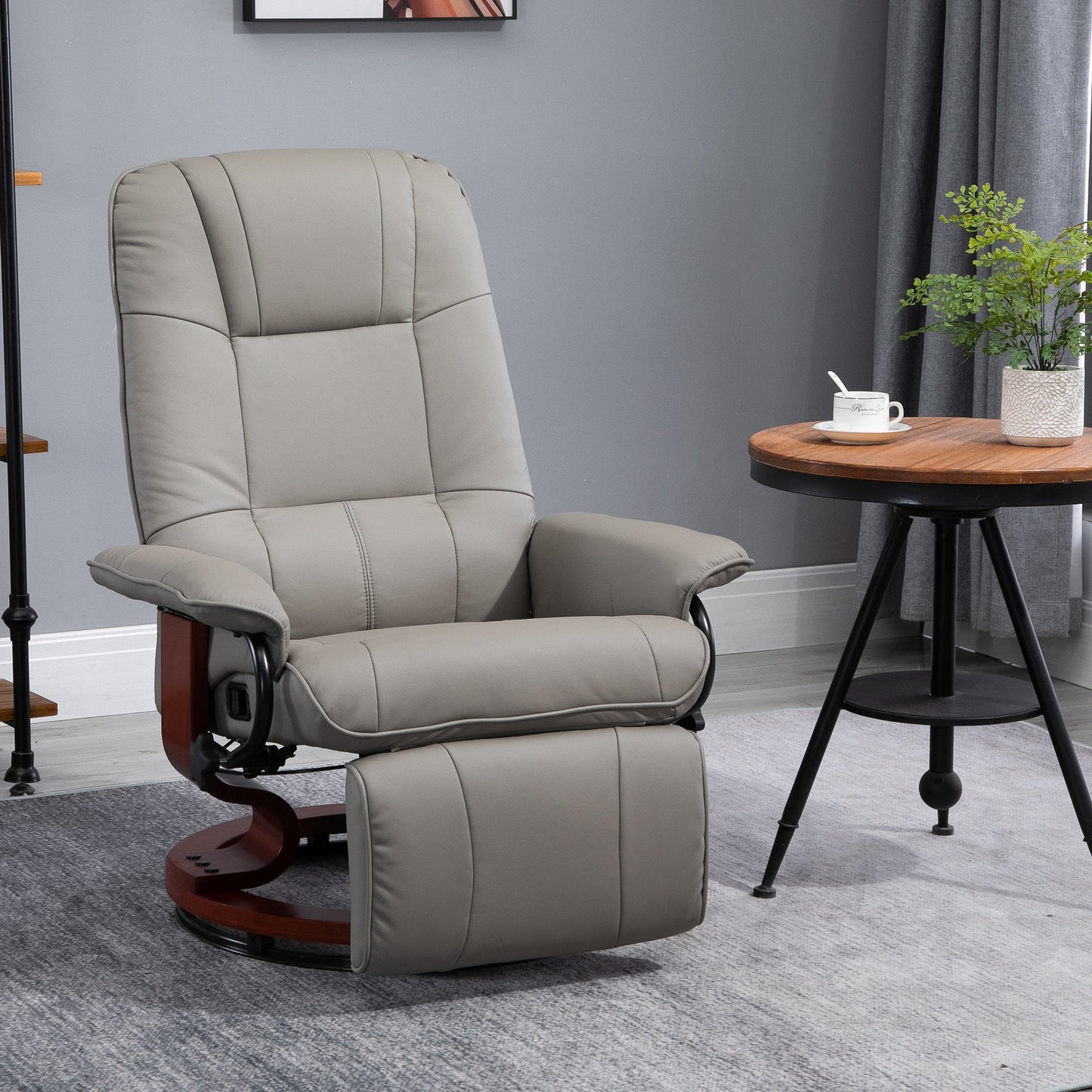HOMCOM Manual Recliner Chair Armchair Sofa with Faux Leather Upholstered Wooden Base for Living Room Bedroom, Grey
