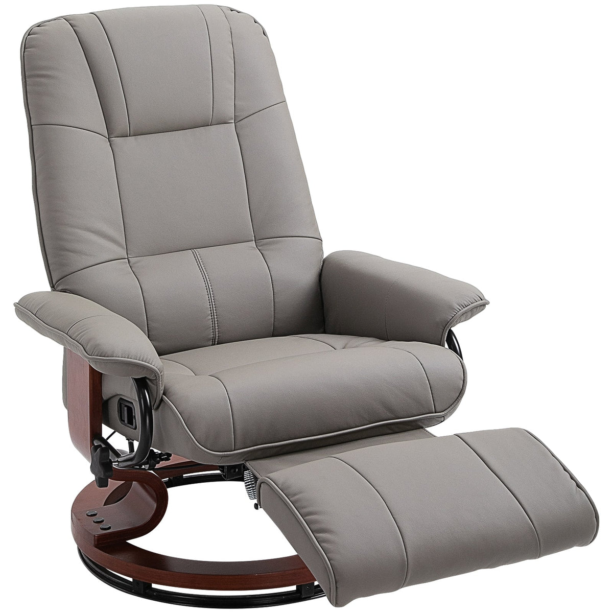 HOMCOM Manual Recliner Chair Armchair Sofa with Faux Leather Upholstered Wooden Base for Living Room Bedroom, Grey