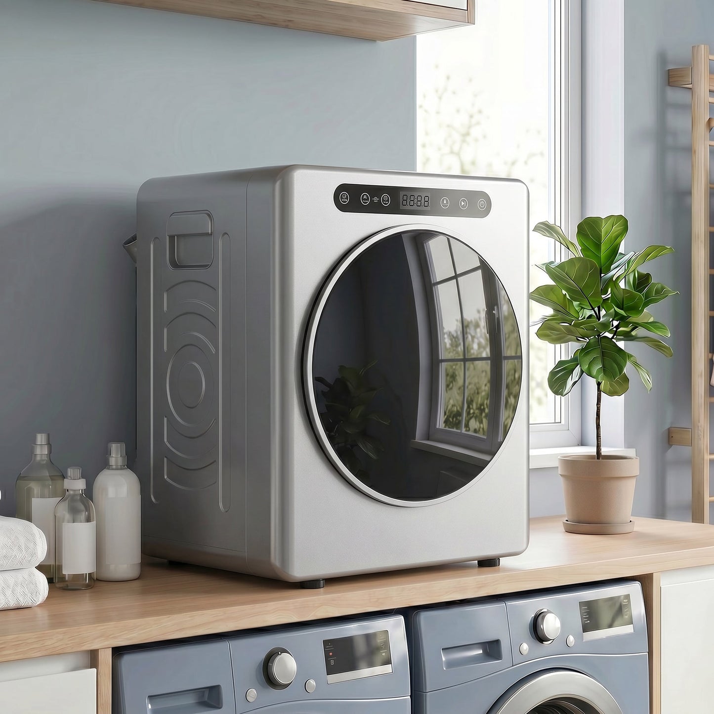 5kg Vented Tumble Dryer, 1000W Compact Freestanding Front Tumble Dryer with Stainless Steel Tub, Timer, 6 Heat Settings, Small Portable Clothes Drying Machine, Silver Tone
