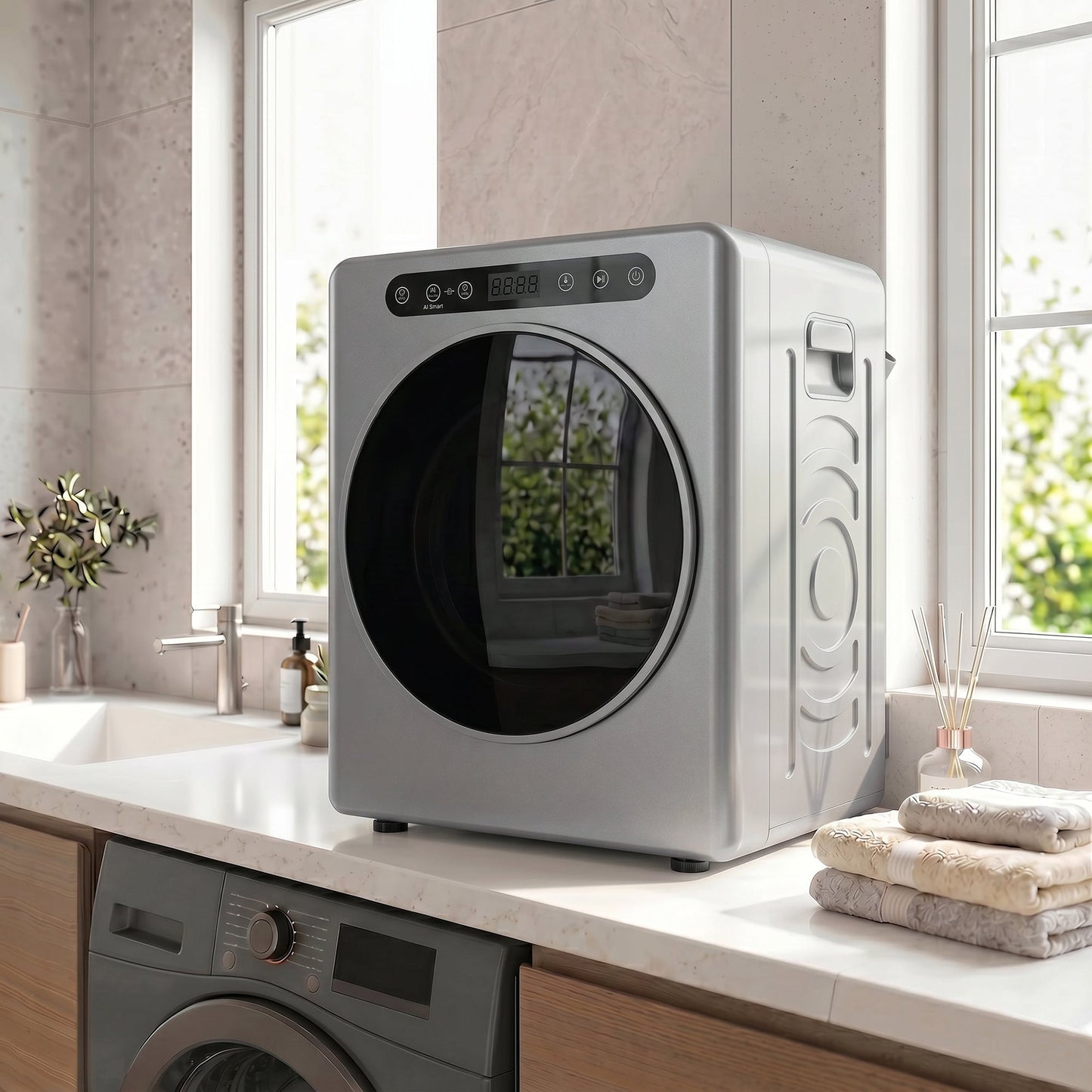 5kg Vented Tumble Dryer, 1000W Compact Freestanding Front Tumble Dryer with Stainless Steel Tub, Timer, 6 Heat Settings, Small Portable Clothes Drying Machine, Silver Tone