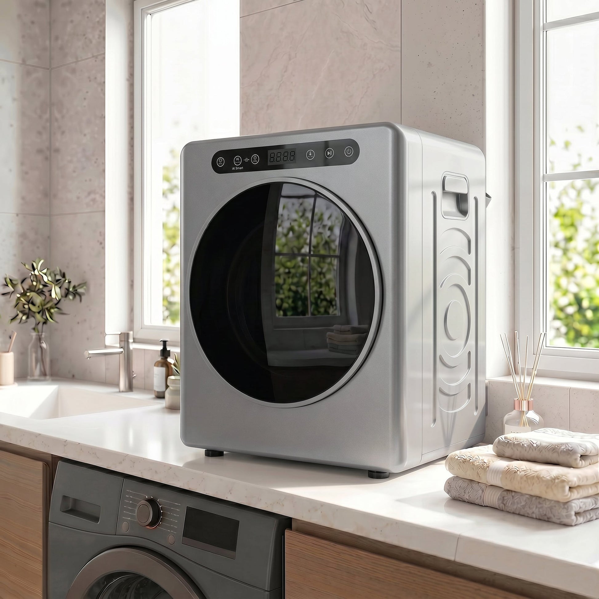 5kg Vented Tumble Dryer, 1000W Compact Freestanding Front Tumble Dryer with Stainless Steel Tub, Timer, 6 Heat Settings, Small Portable Clothes Drying Machine, Silver Tone