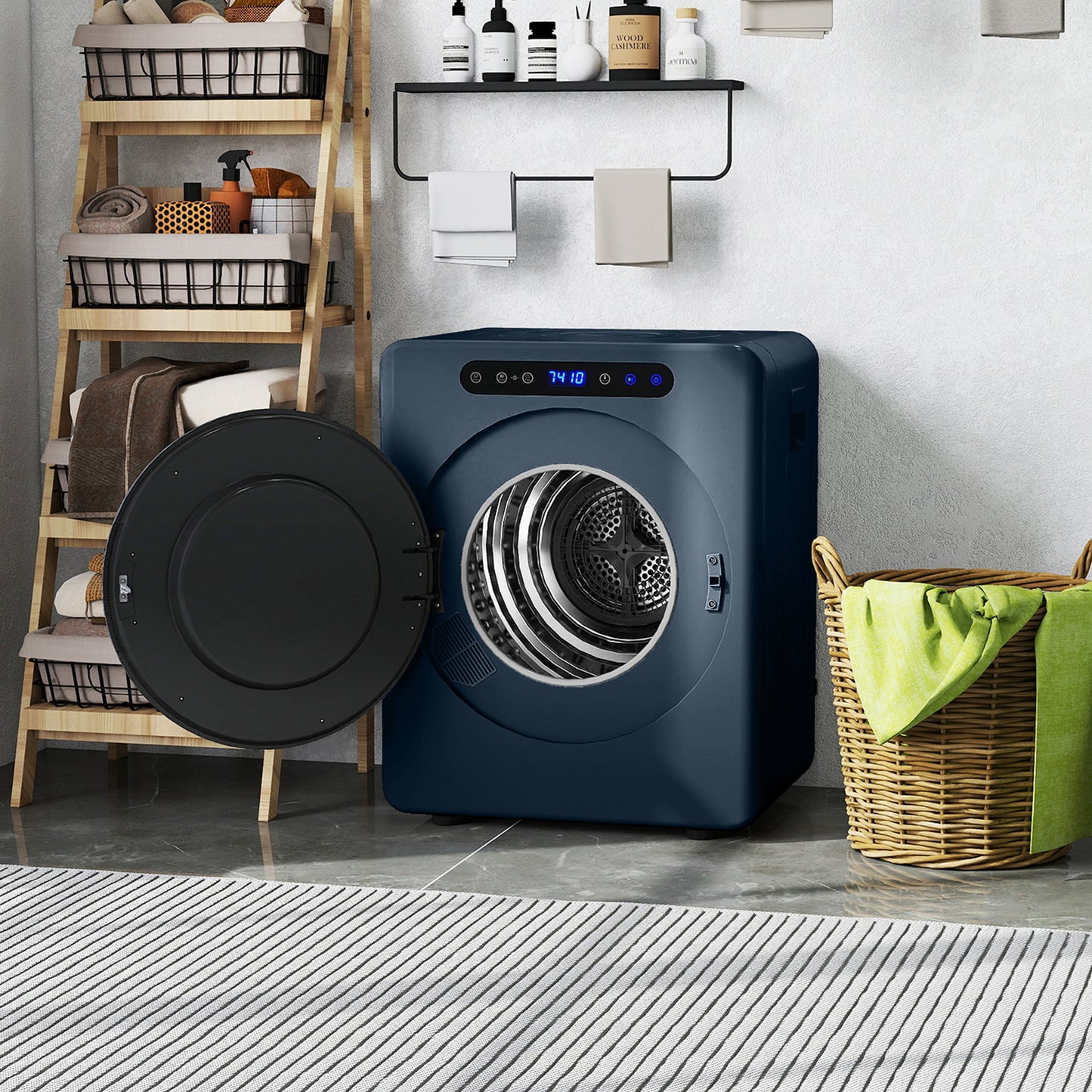 5kg Vented Tumble Dryer, 1000W Compact Freestanding Front Tumble Dryer with Stainless Steel Tub, Timer, 6 Heat Settings, Small Portable Clothes Drying Machine, Blue