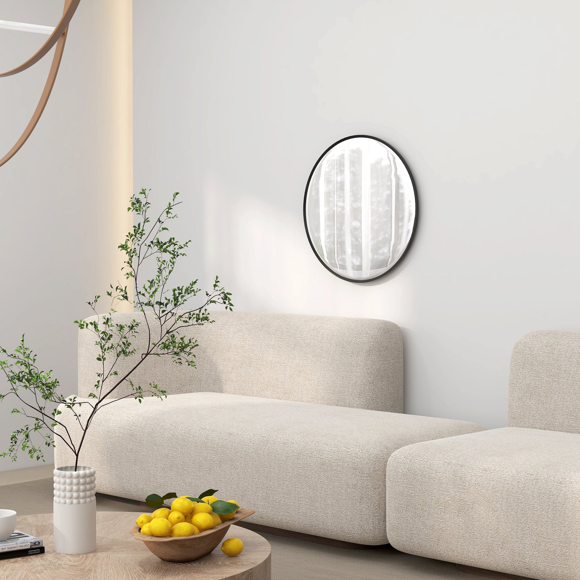 HOMCOM Circle Wall Mirror, 61 cm Round Bathroom Mirror for Living Room, Bedroom, Hallway, Black