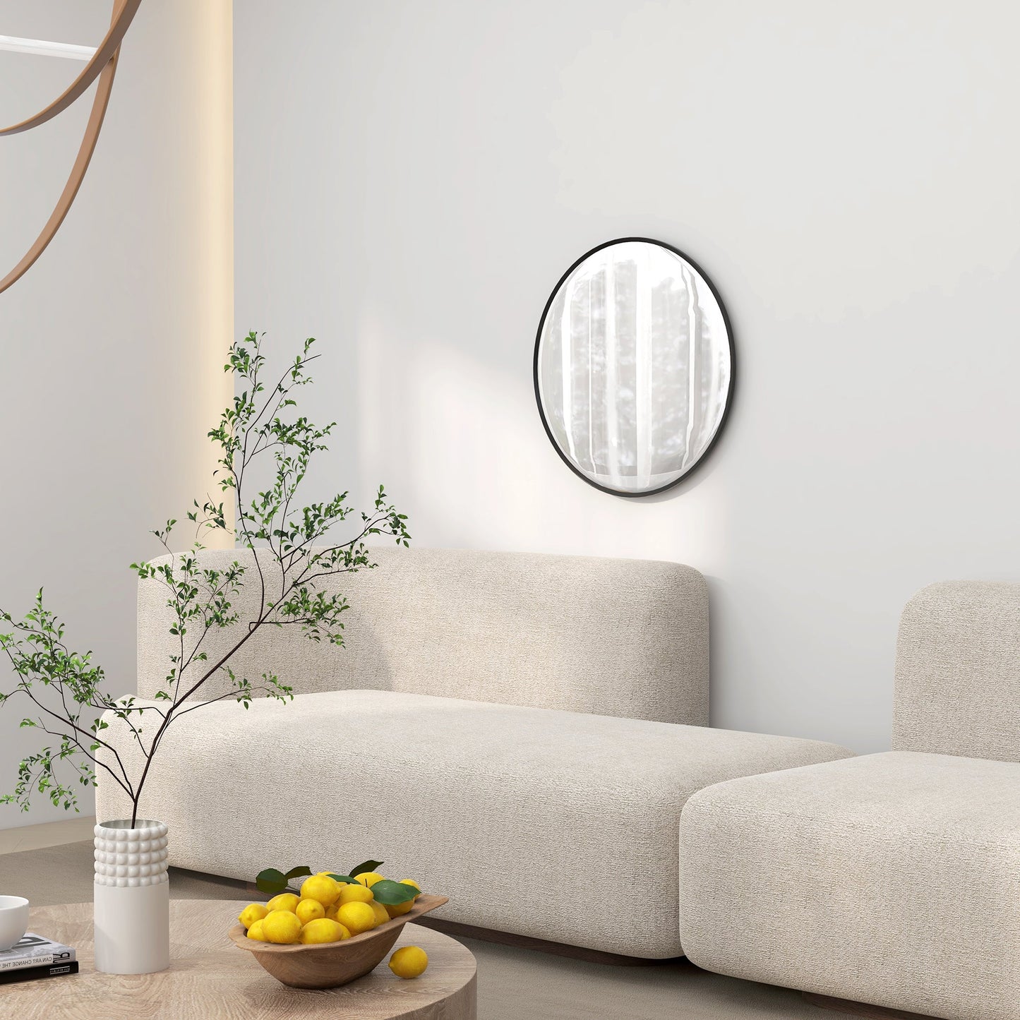 HOMCOM Circle Wall Mirror, 61 cm Round Bathroom Mirror for Living Room, Bedroom, Hallway, Black