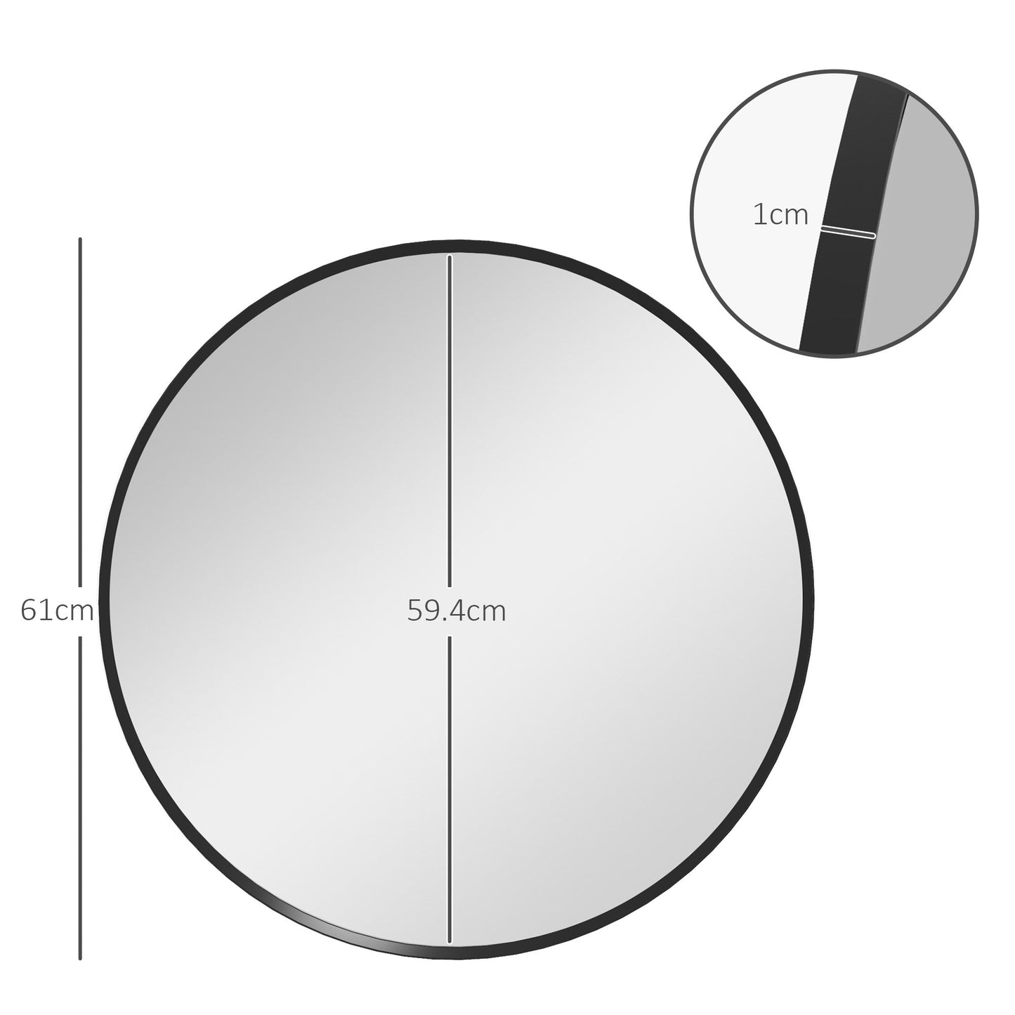 HOMCOM Circle Wall Mirror, 61 cm Round Bathroom Mirror for Living Room, Bedroom, Hallway, Black