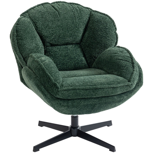 Modern Wingback Accent Chair, Velvet Armchair with 360° Swivel, Four-Star Base, S-Springs, Bedroom Chair for Living Room, Bedroom, Study, Dark Green
