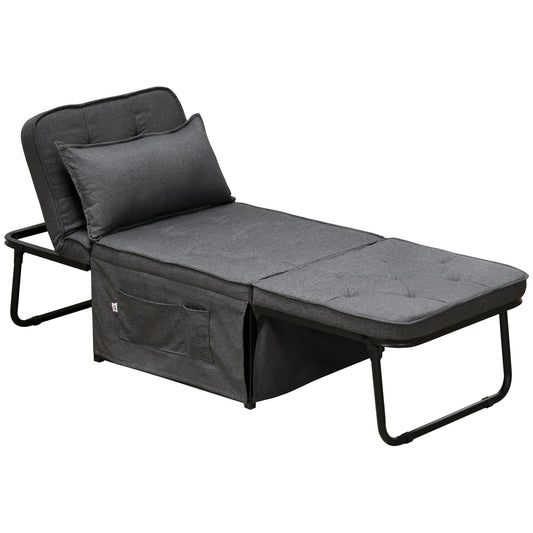 HOMCOM Folding Chair Bed, 4-in-1 Convertible Sleeper Chair with Adjustable Backrest, Pillow, Side Pockets, Armchair for Bedroom, Living Room, Charcoal Grey