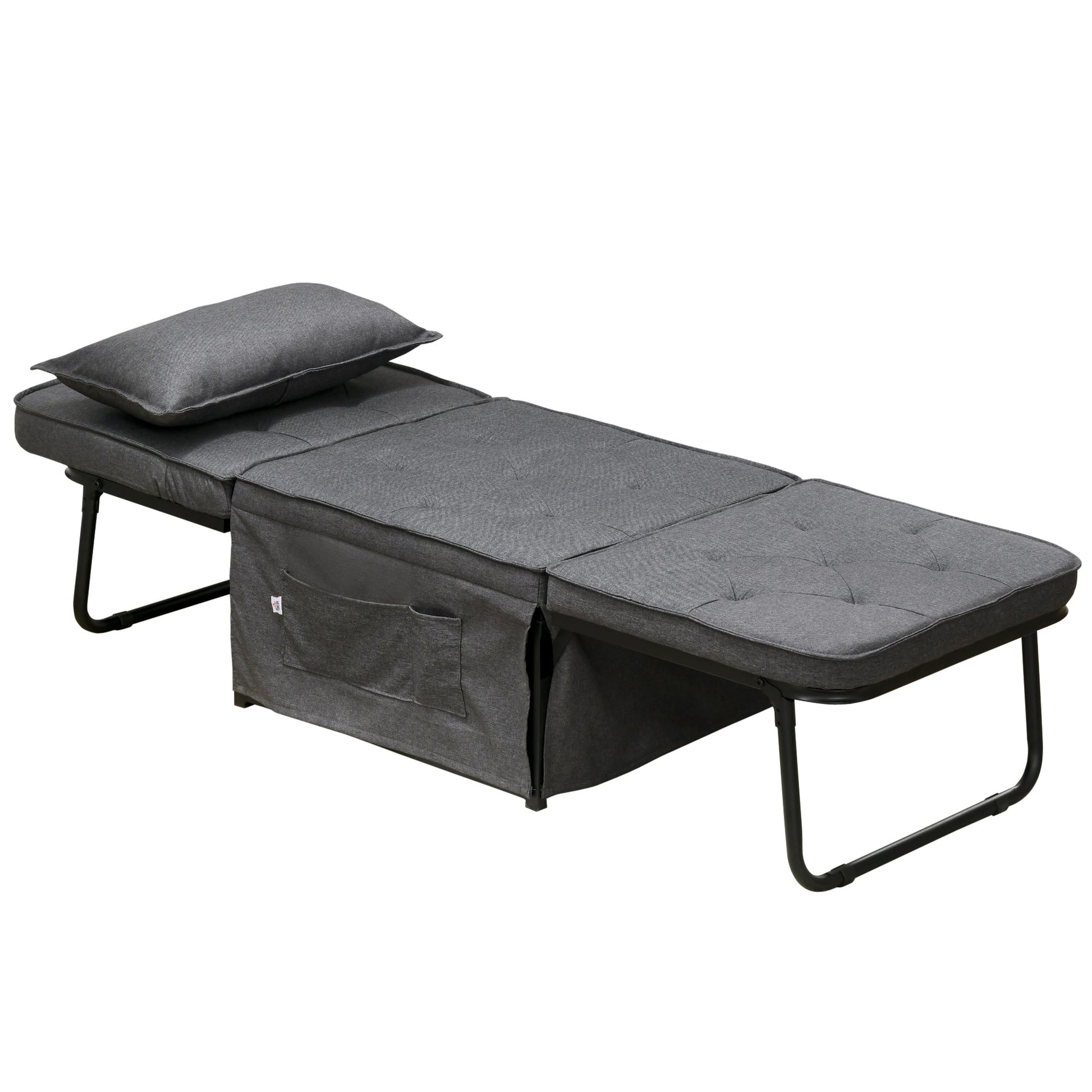 HOMCOM Folding Chair Bed, 4-in-1 Convertible Sleeper Chair with Adjustable Backrest, Pillow, Side Pockets, Armchair for Bedroom, Living Room, Charcoal Grey