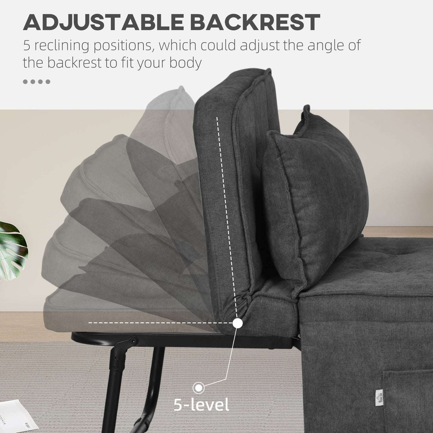 HOMCOM Folding Chair Bed, 4-in-1 Convertible Sleeper Chair with Adjustable Backrest, Pillow, Side Pockets, Armchair for Bedroom, Living Room, Charcoal Grey