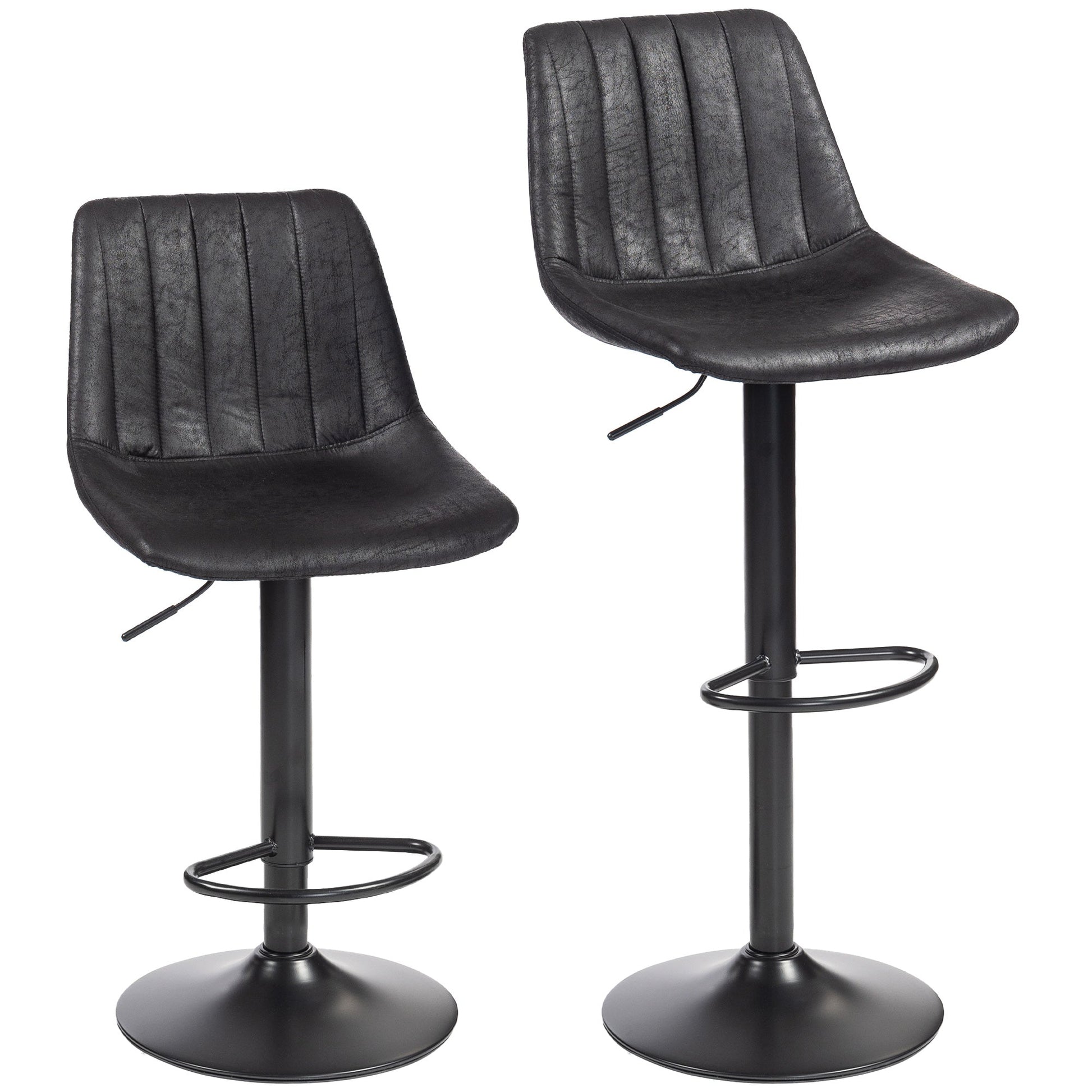Modern Bar Stools Set of 2, Height Adjustable Swivel Bar Chairs with Backrest, Gas Lift and Footrest, Leathaire Barstools for Breakfast Counter, Kitchen Island, Black