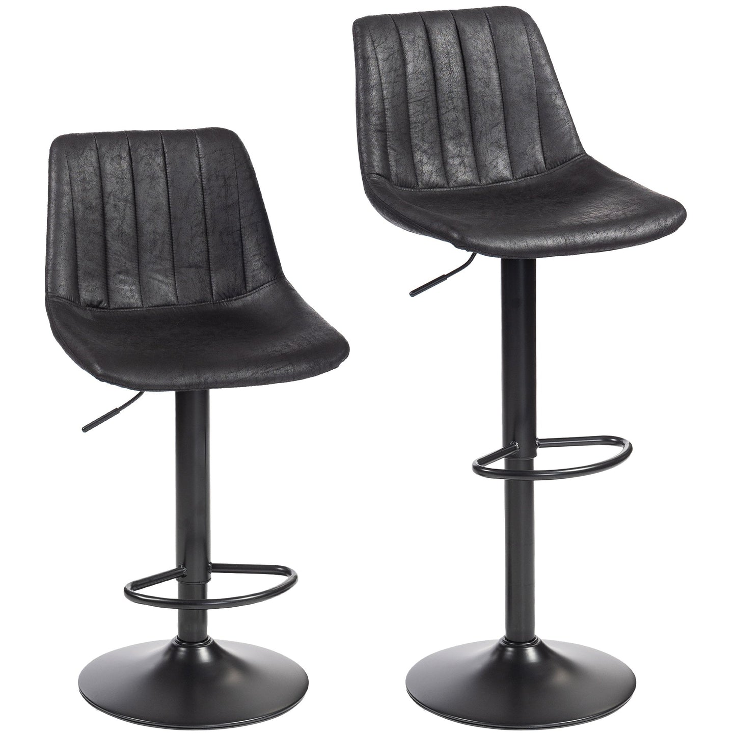 Modern Bar Stools Set of 2, Height Adjustable Swivel Bar Chairs with Backrest, Gas Lift and Footrest, Leathaire Barstools for Breakfast Counter, Kitchen Island, Black