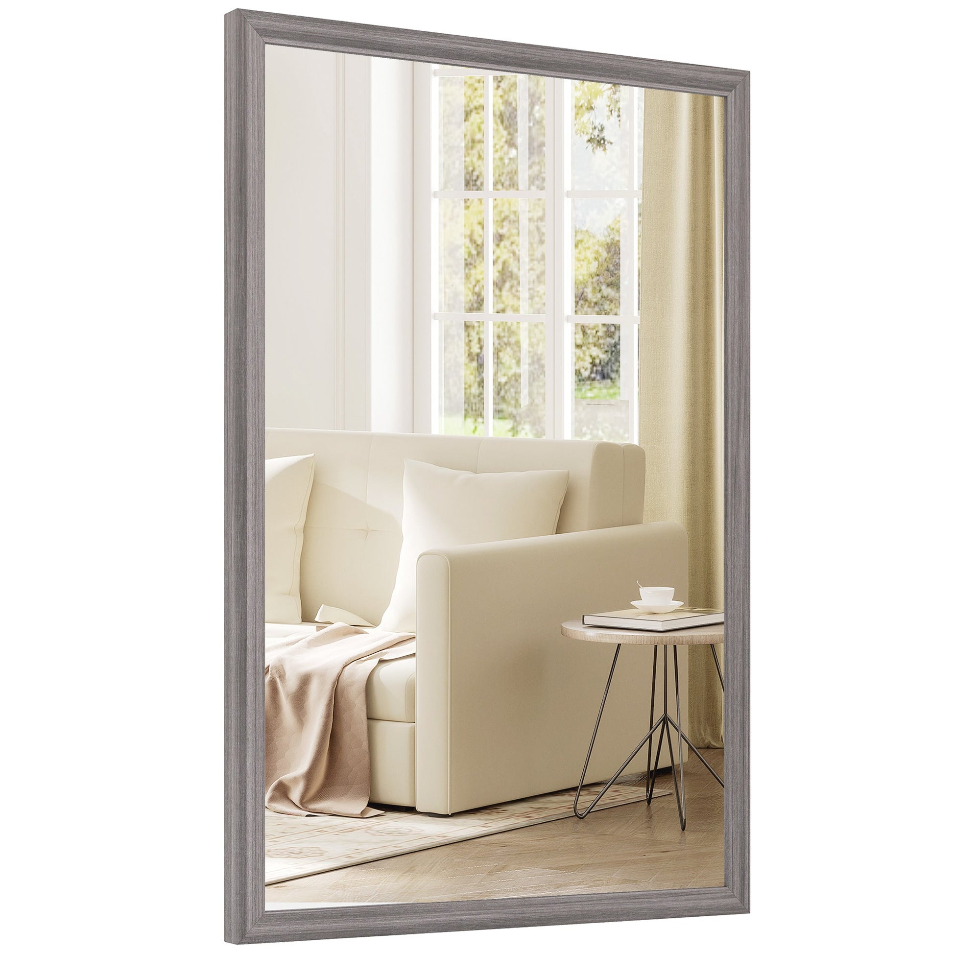 Decorative Rectangular Wall Mirror, 40W x 60H cm Wall-Mounted Bathroom Mirror for Living Room, Bedroom, Hallway, Grey Wood Grain
