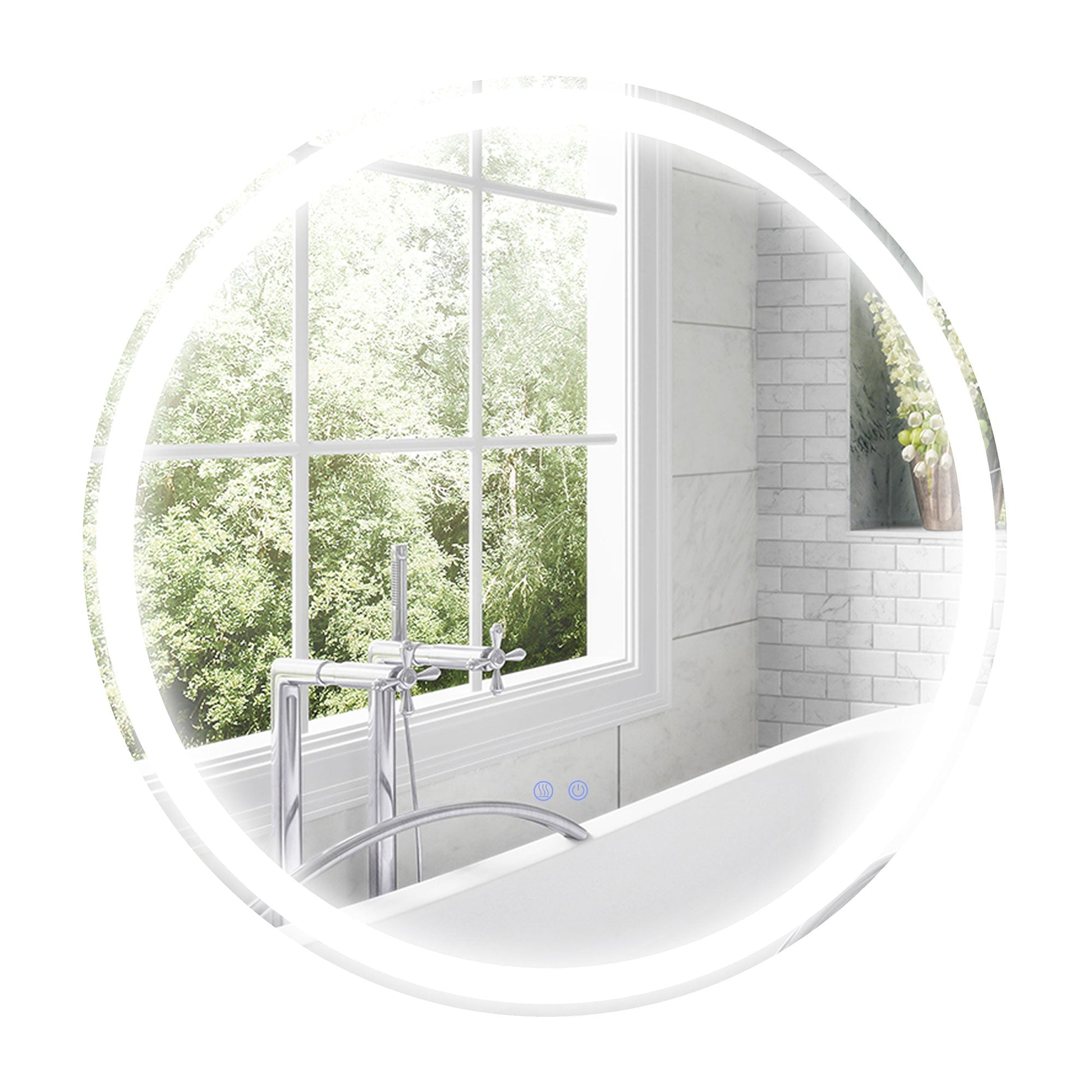 kleankin Round Bathroom Mirror with LED Lights, Wall Mount Dimmable Makeup Mirror with 3 Temperature Colours, Defogging Film and Memory Function, Frameless, Hardwired, 60 x 60 cm