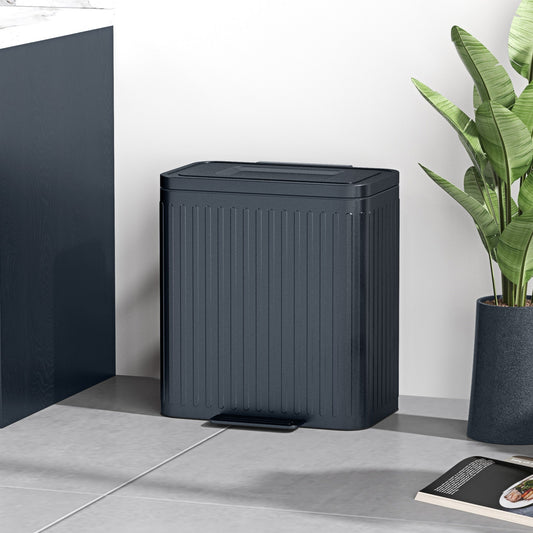 HOMCOM Dual Kitchen Bin, 2 x 20L Double Bin for Recycling and Waste, Fingerprint-proof Pedal Bin with Soft-Close Lid, Removable Inner Buckets, Black